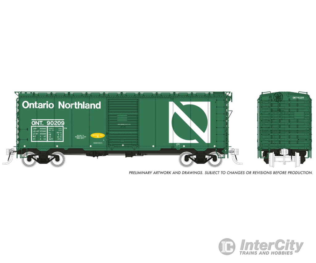 Rapido 182002A HO 1937 AAR 40’ Boxcar: Ontario Northland - Progressive Scheme: Single Car Freight Cars