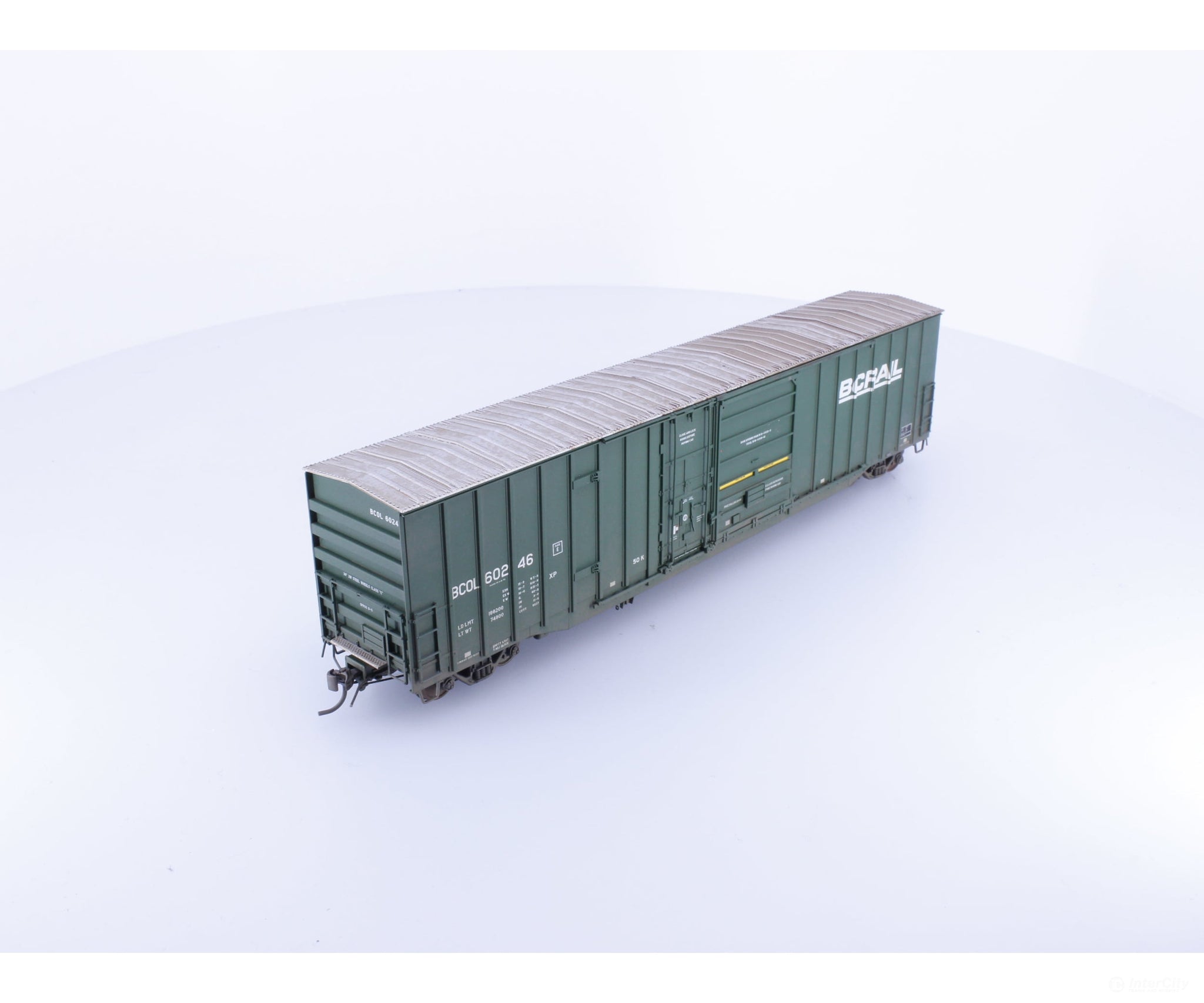 Rapido 191001A-WMT-M HO Trenton Works 6637cuft boxcar: BC Rail - As-Delivered #1 - Weathered by WEATHER MY TRAINS
