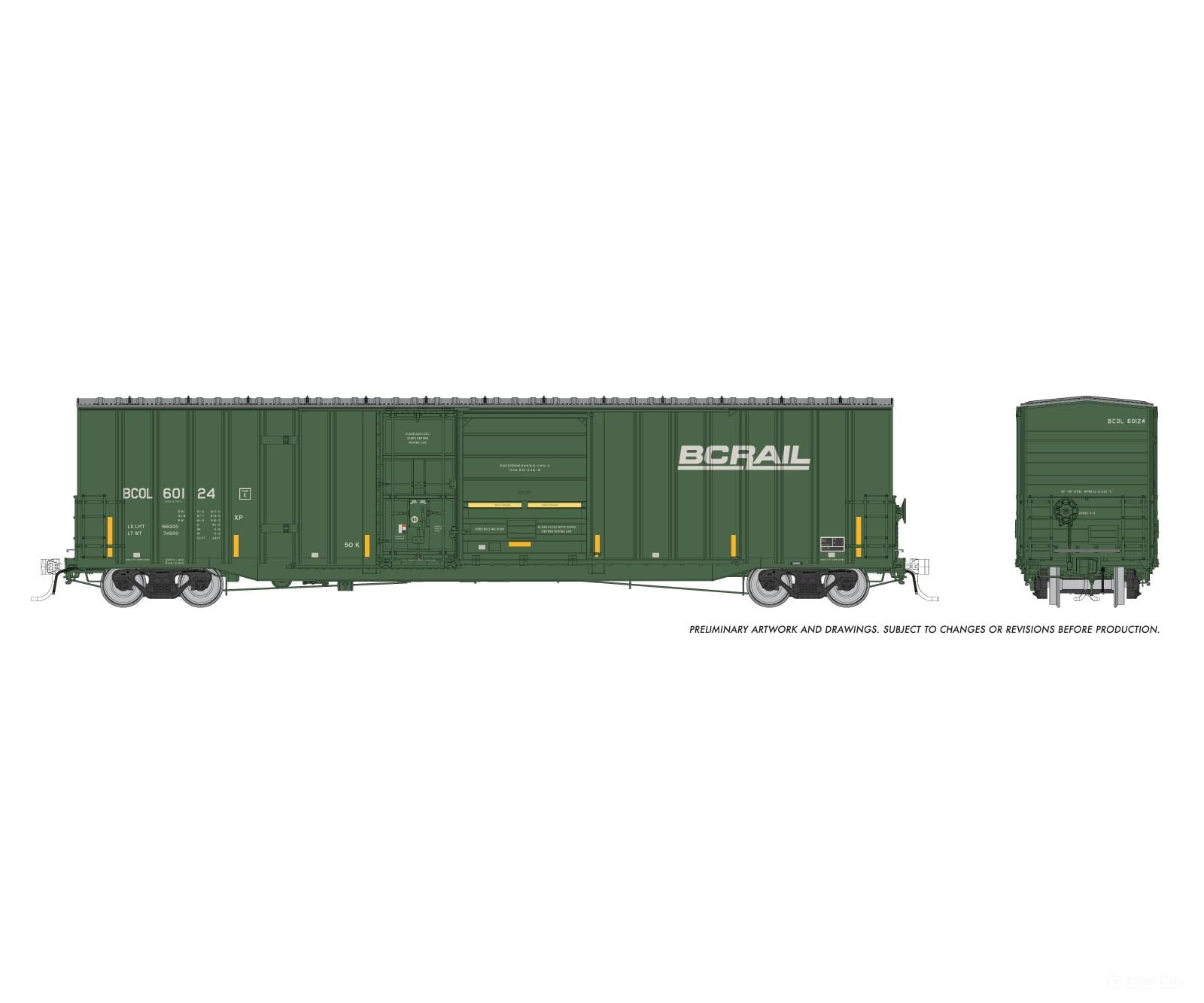 Rapido 191003A HO Trenton Works 6637cuft boxcar: BC Rail - faded w/conspicuity stripes: Single Car #1 Freight Cars