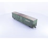 Rapido 191003A-WMT-M HO Trenton Works 6637cuft boxcar: BC Rail - faded w/conspicuity stripes #1 - Weathered by WEATHER