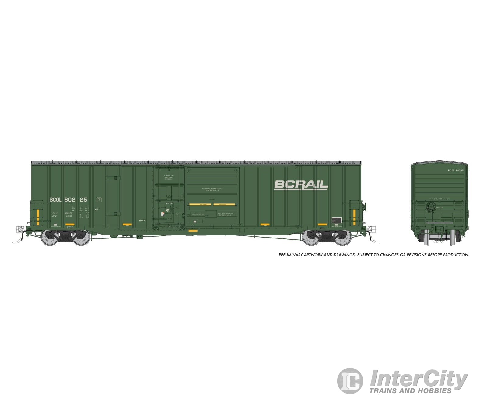 Rapido 191004A HO Trenton Works 6637cuft boxcar: BC Rail - faded w/conspicuity stripes faded: Single Car #2 Freight Cars