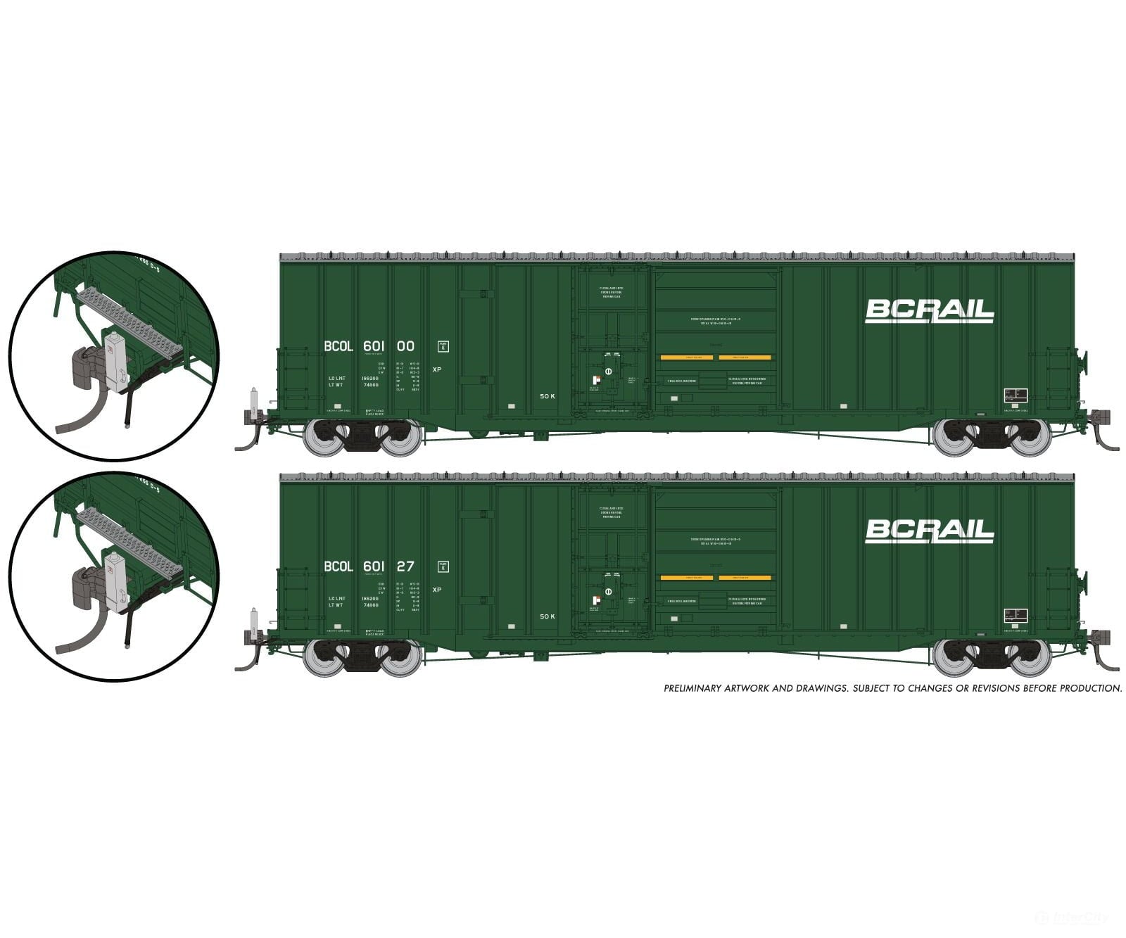 Rapido 191011 HO Trenton Works 6637cuft boxcar w/ EOT: BC Rail - As-Delivered: #60100 + #60127 - Freight Cars