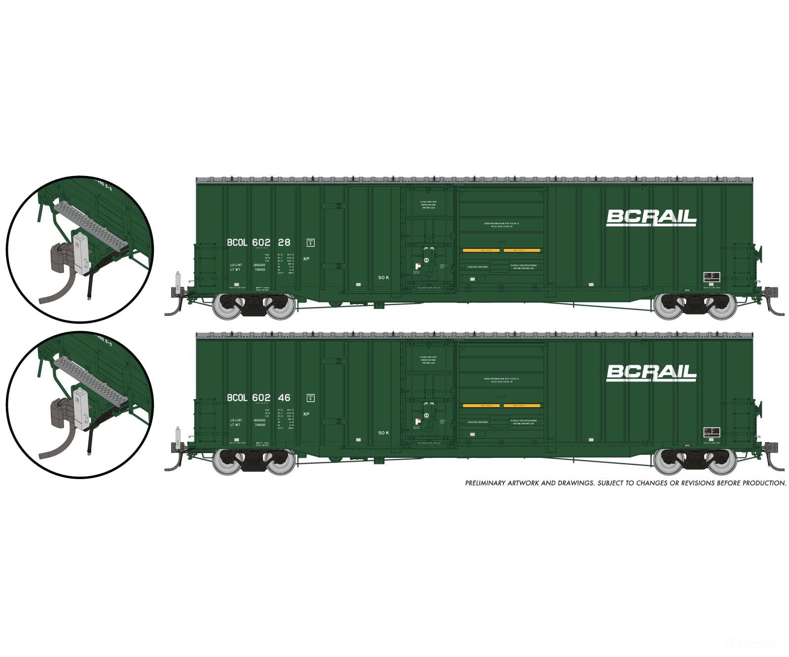 Rapido 191013 HO Trenton Works 6637cuft boxcar w/ EOT: BC Rail - As-Delivered: #60228 + #60246 - Freight Cars