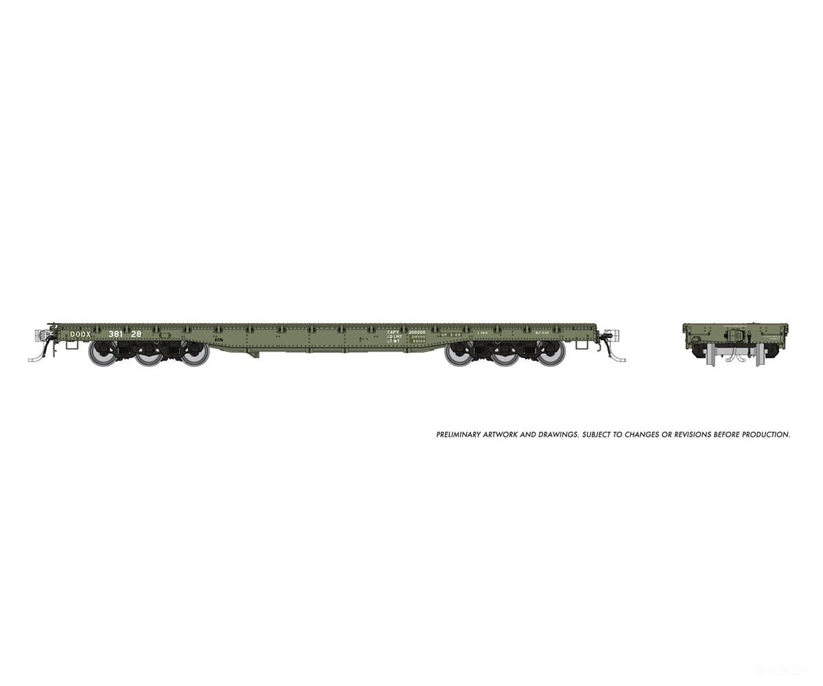 Rapido 199002A Ho Magor 54’ Flatcar: Dodx - Early Patch: Single Car Freight Cars