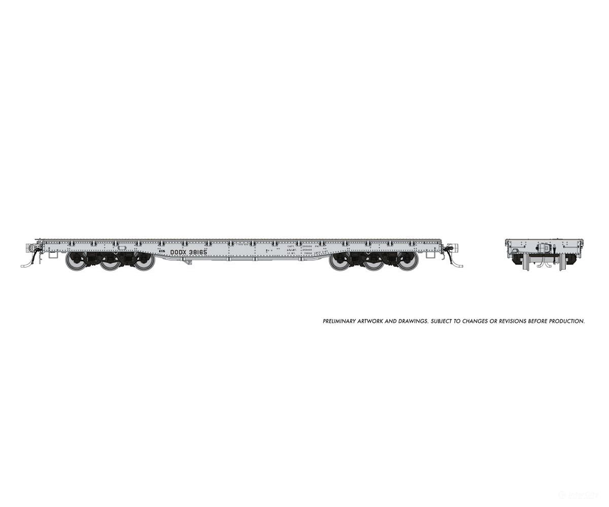 Rapido 199005A Ho Magor 54’ Flatcar: Dodx - Navy Scheme: Single Car Freight Cars