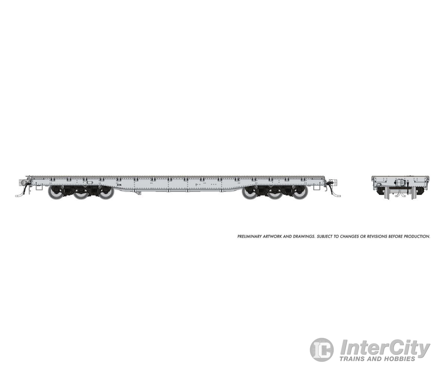 Rapido 199097 Ho Magor 54’ Flatcar: Grey Unlettered: Single Car Freight Cars