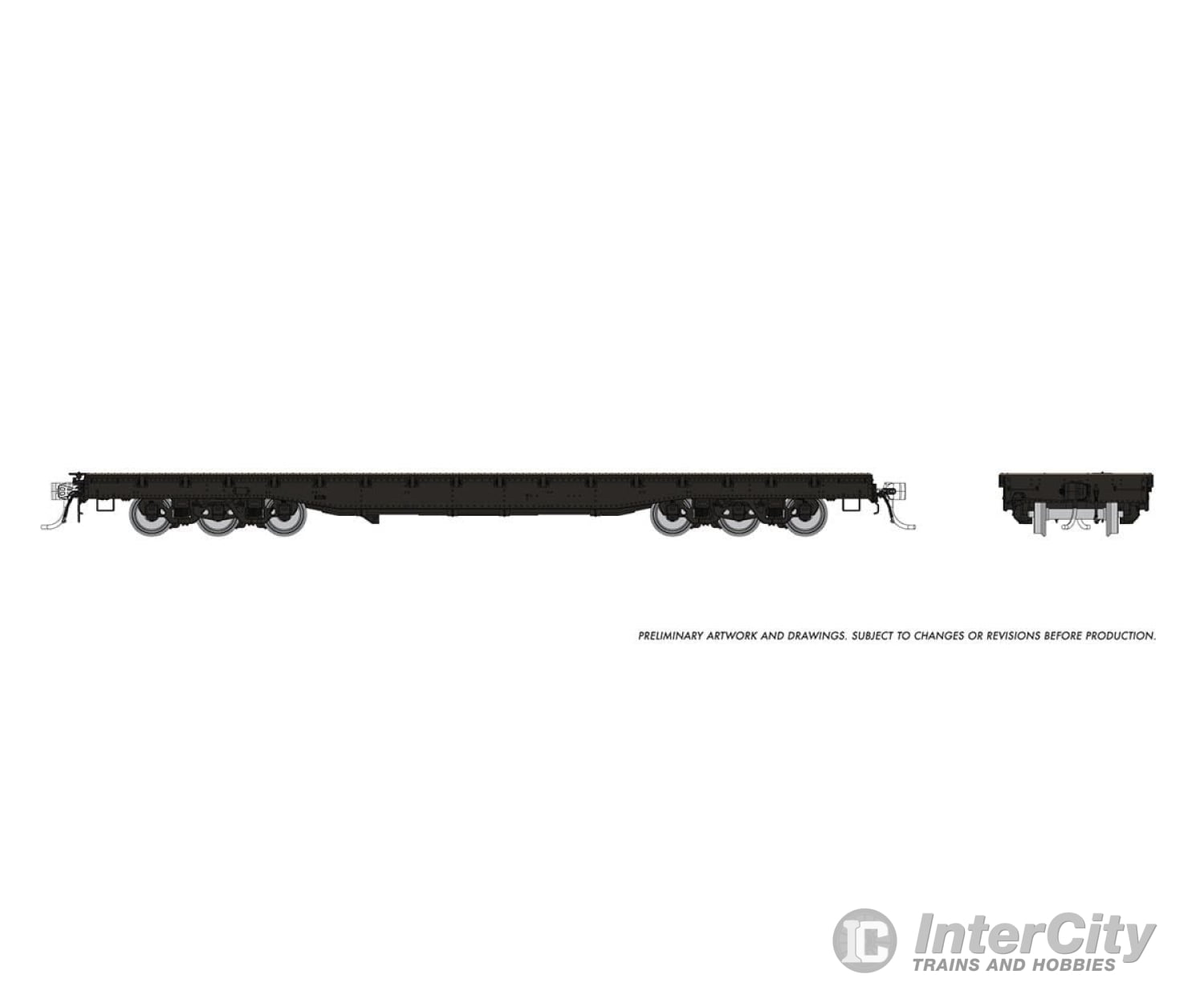 Rapido 199099 Ho Magor 54’ Flatcar: Black Unlettered: Single Car Freight Cars