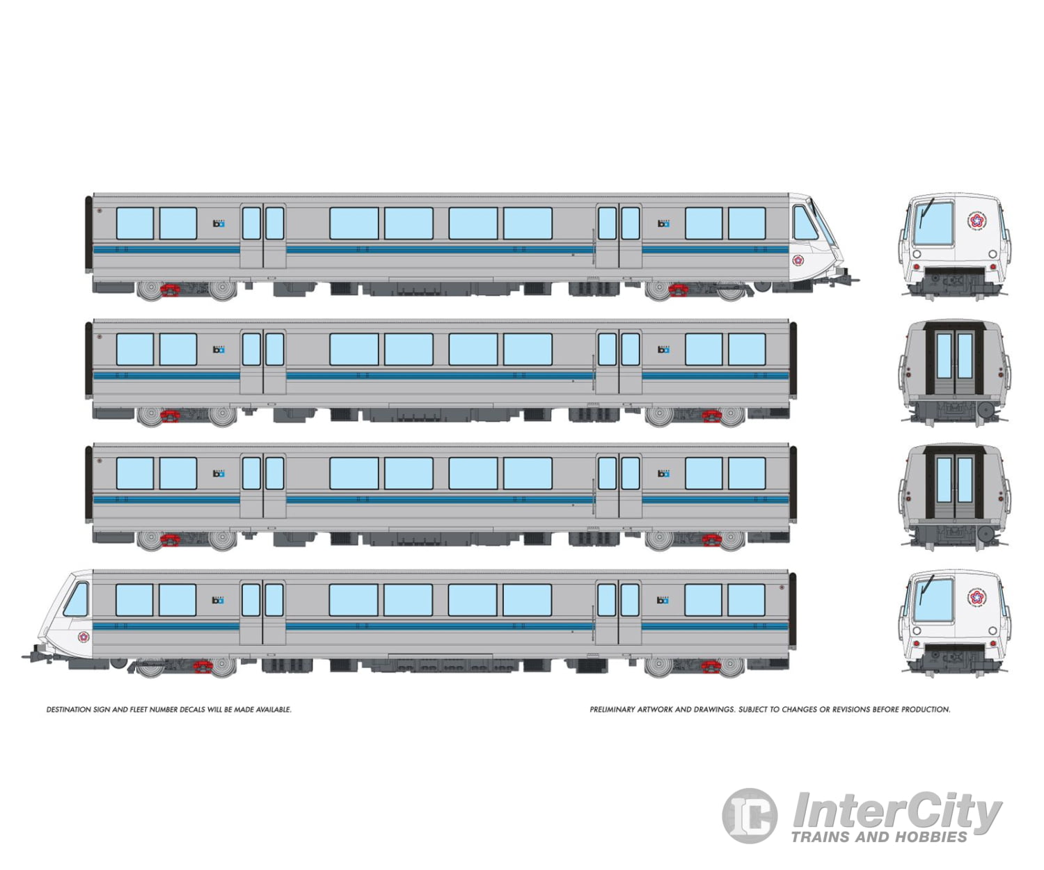 Rapido 204007 HO Bay Area Rapid Transit (DC/Silent): A-B-B-A Train - Bicentennial Logo Locomotives