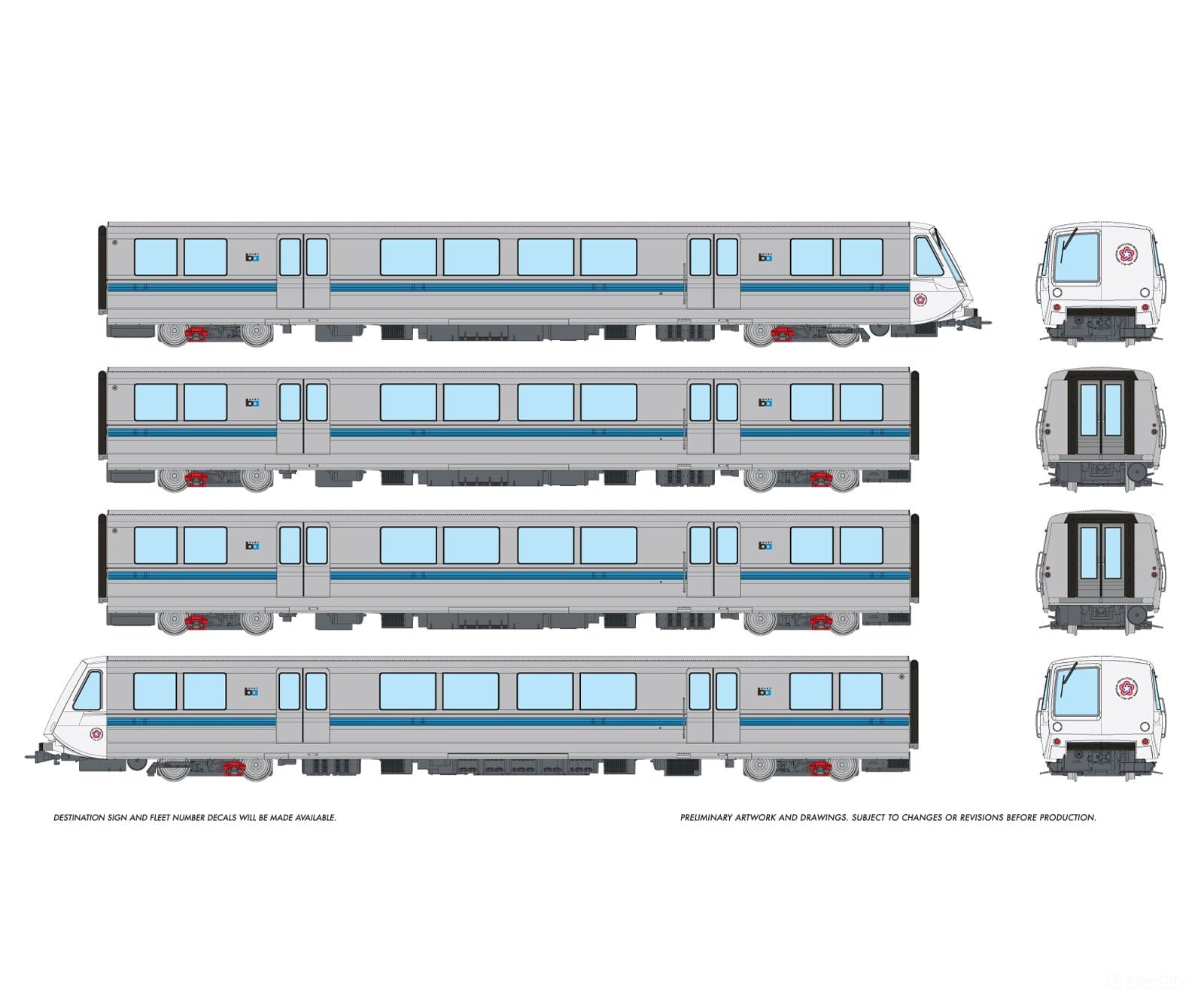 Rapido 204007 HO Bay Area Rapid Transit (DC/Silent): A-B-B-A Train - Bicentennial Logo Locomotives