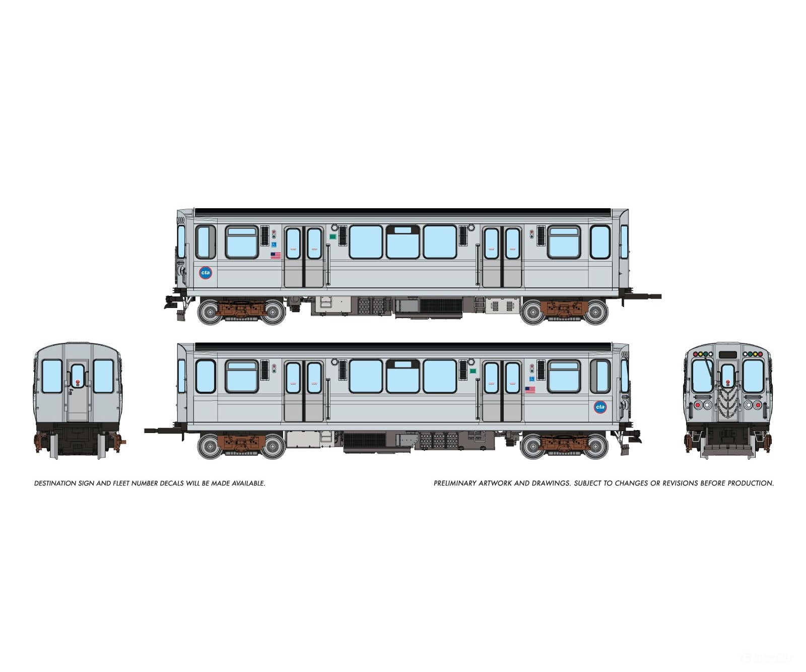 Rapido 208011 HO CTA 2600-series L (DC/Silent): Circle Logo Scheme: #2999 + 3000 Locomotives