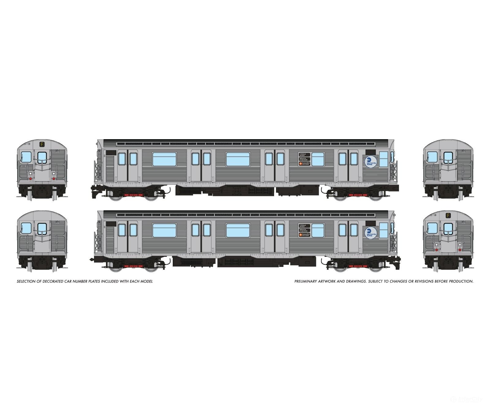 Rapido 209015 HO R32 ’Brightliner’ Subway 2-Car Set (DC/Silent): MTA: F Queens Blvd/6th Ave/Culver Locomotives
