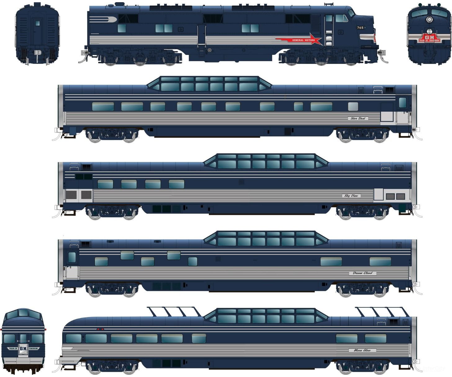 Rapido 210011 HO EMD Train of Tomorrow (DC/Silent): Train of Tomorrow Set Locomotives
