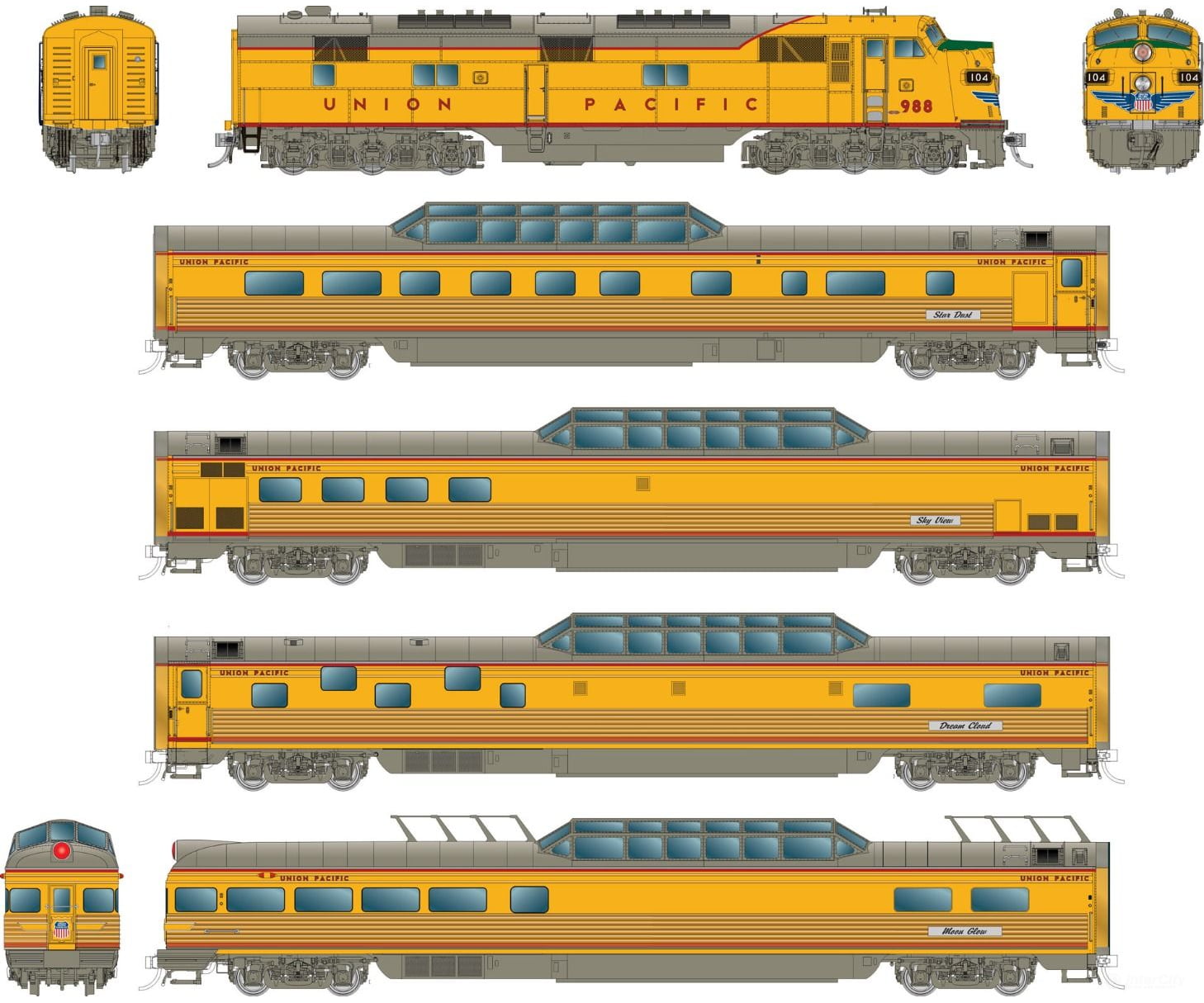 Rapido 210014 HO EMD Train of Tomorrow (DC/DCC/Sound): Union Pacific Set Locomotives