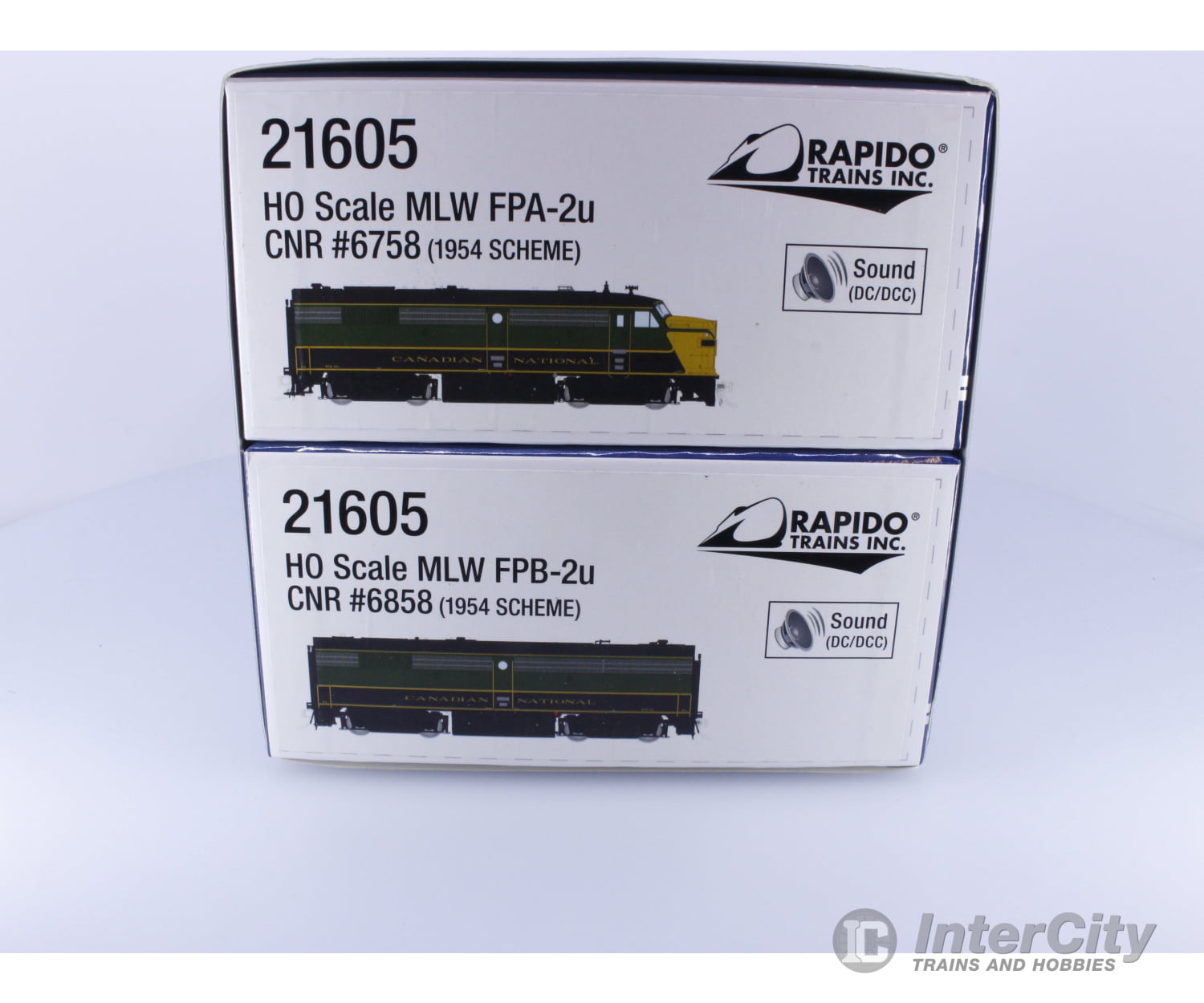 Rapido 21605 HO MLW FPA-2u and FPB-2u 1954 Scheme Canadian National (CN) 6758/6858 DCC & Sound Locomotives