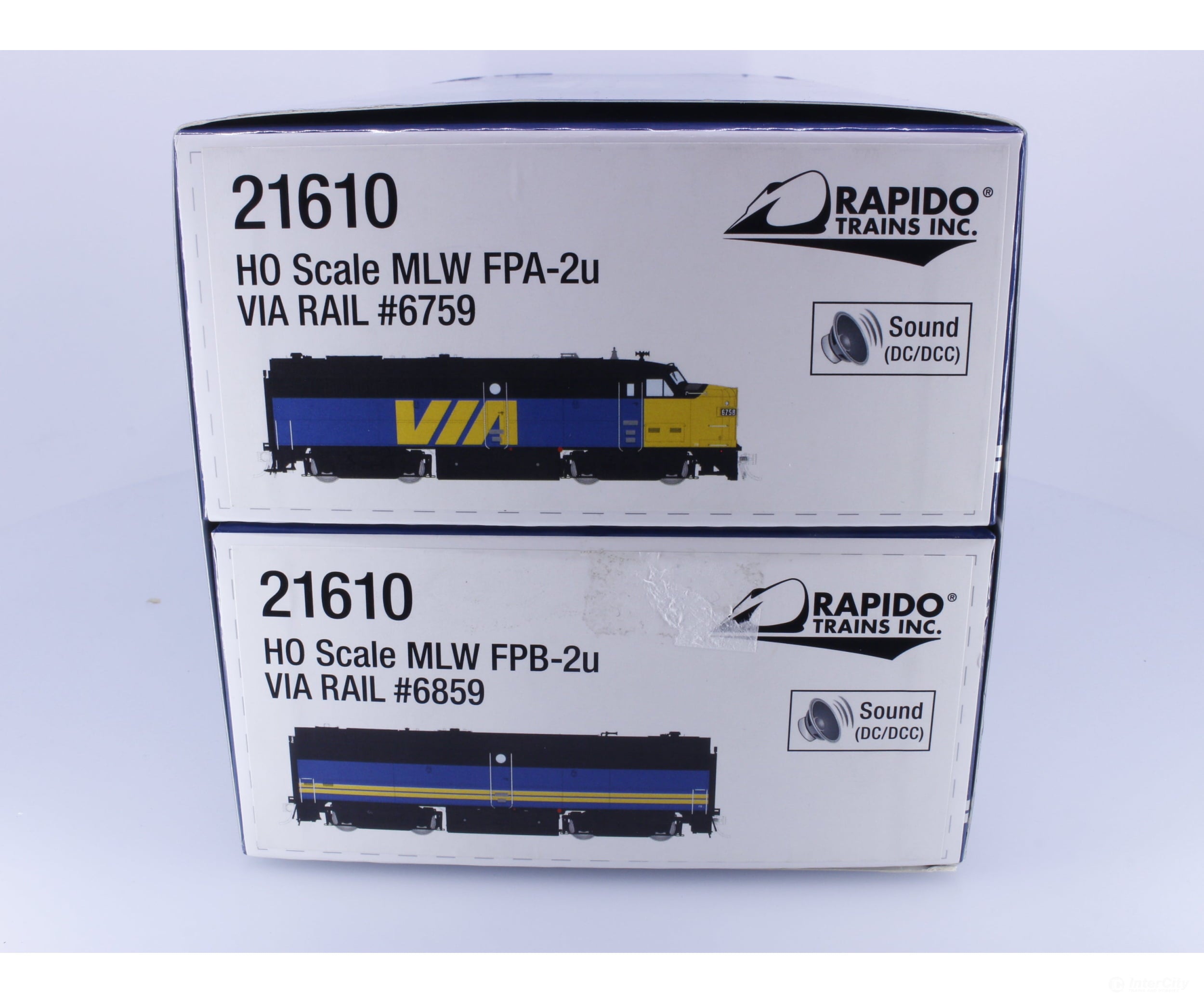 Rapido 21610 HO MLW FPA-2u and FPB-2u Via Rail (VIA) 6759/6859 DCC & Sound Locomotives
