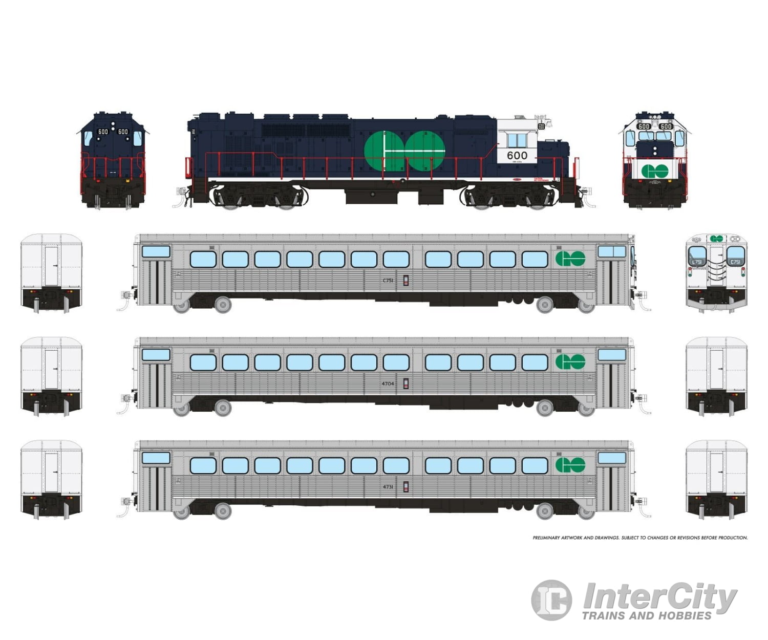 Rapido 226501 HO GO Transit Set (DC/DCC/Sound): Blue Set #1 (Loco: 600 Cab: C751 Coaches: 4704 4731) Locomotives