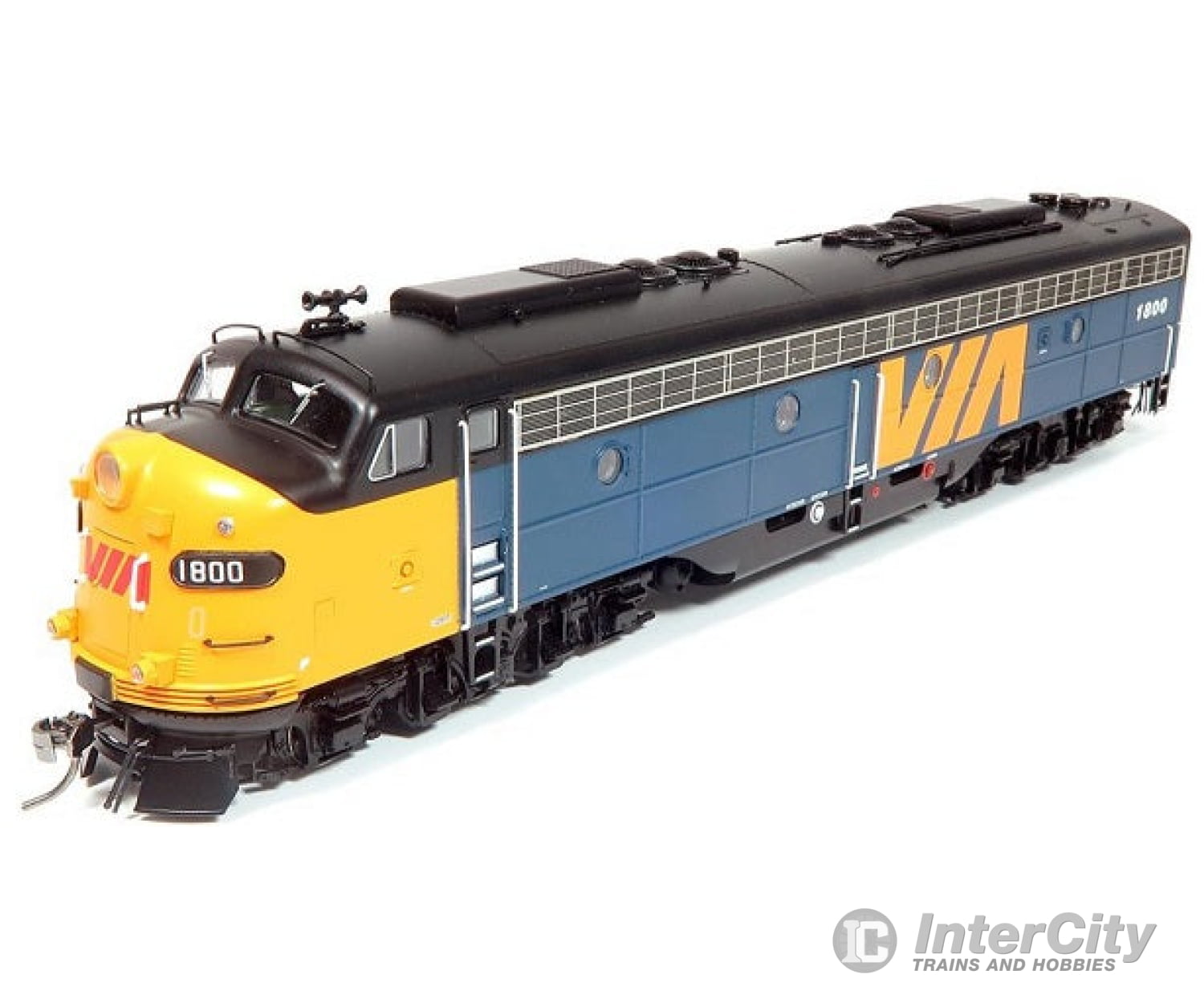 Rapido 28544 Ho Emd E8A - Sound And Dcc -- Via Rail Canada 1802 (Blue Yellow Black Red Nose Logo)