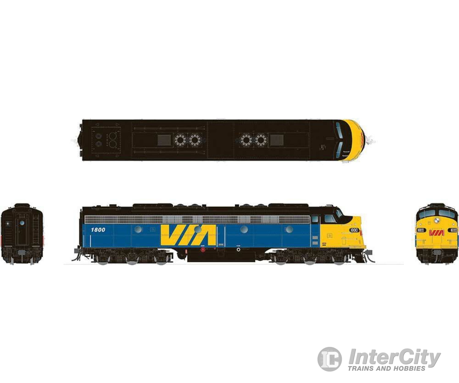 Rapido 28544 Ho Emd E8A - Sound And Dcc -- Via Rail Canada 1802 (Blue Yellow Black Red Nose Logo)