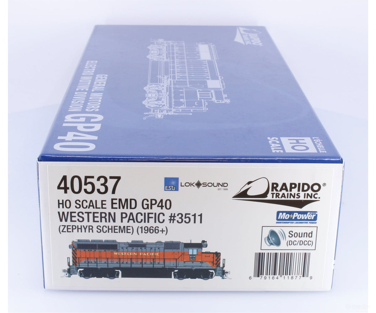 Rapido 40537 HO EMD GP40 Diesel Locomotive Zephyr Scheme ESU LokSound Western Pacific (WP) 3511 DCC & Sound