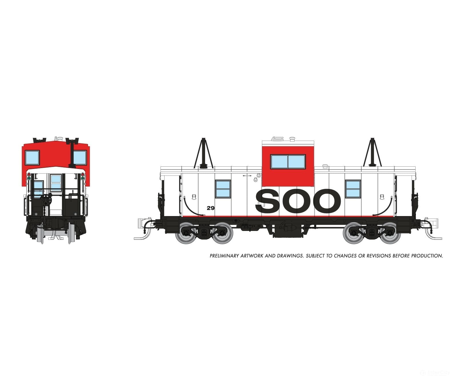 Rapido 510042 N Wide Vision Caboose: SOO - White & Red Scheme: #45 Freight Cars