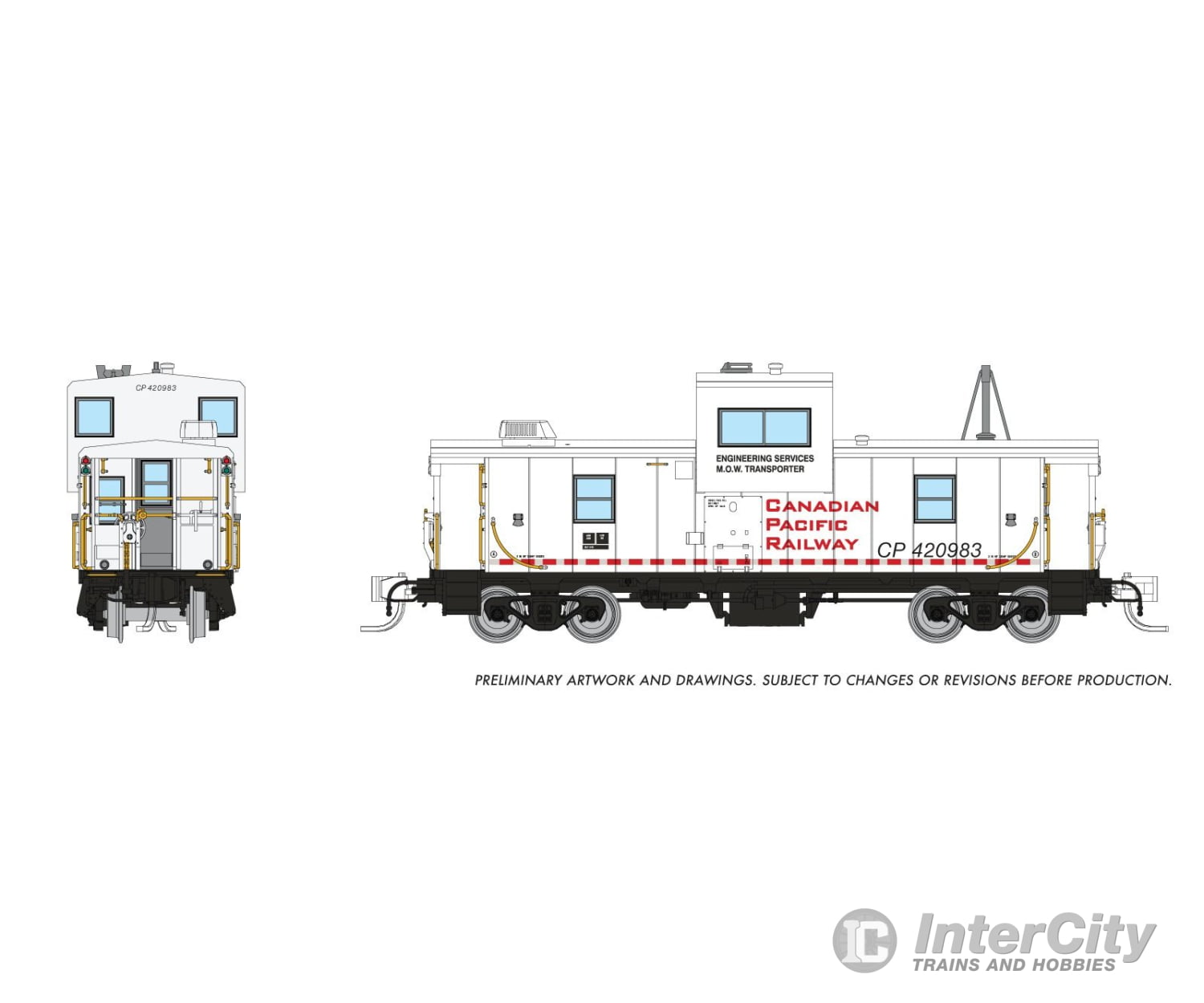Rapido 510049 N Wide Vision Caboose: CP Rail - Engineering White: #420983 Freight Cars