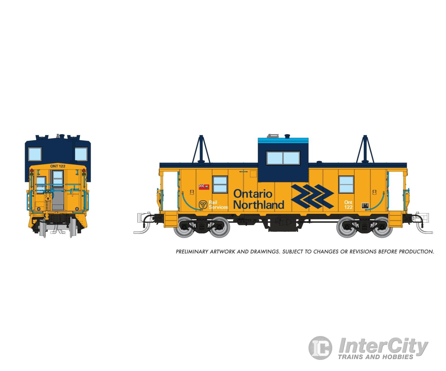 Rapido 510059 N Wide Vision Caboose: Ontario Northland - Chevron: #122 Freight Cars