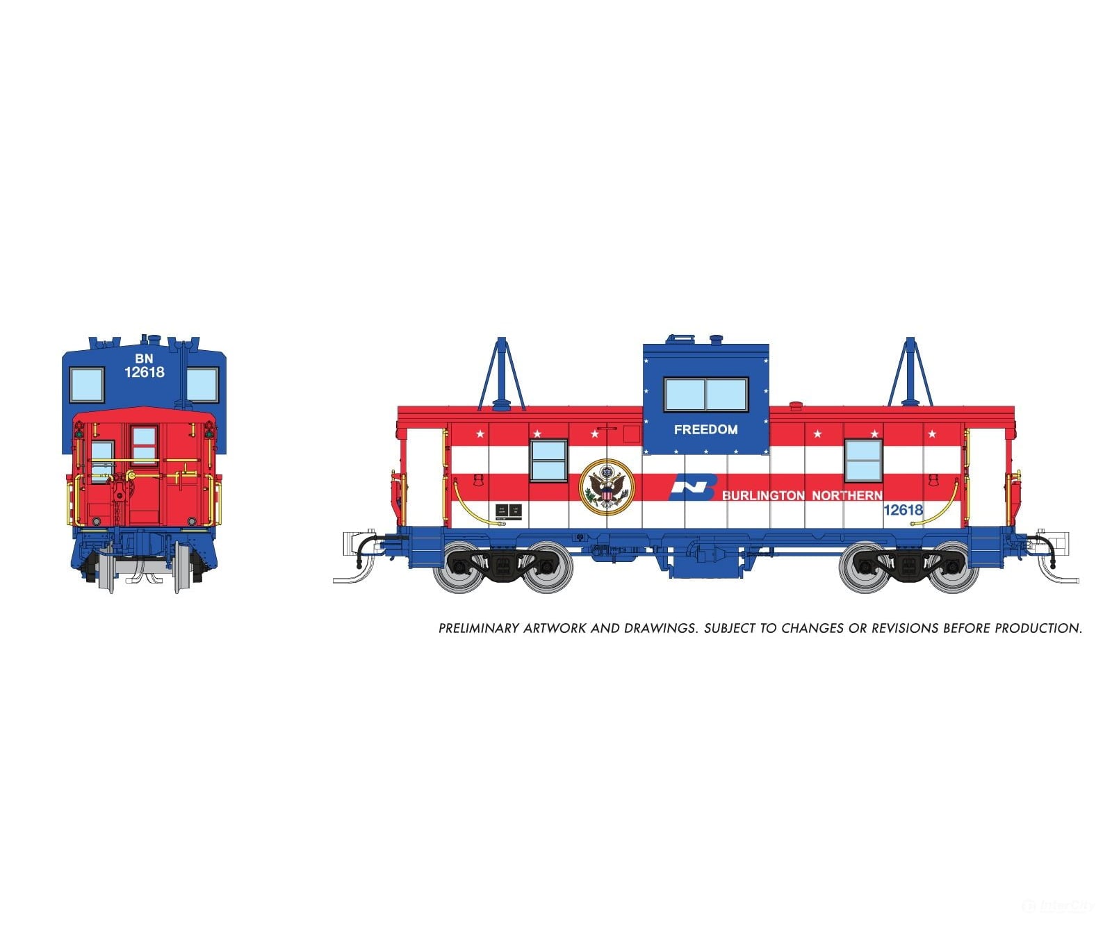 Rapido 510065 N Wide Vision Caboose: BN - ’Freedom’: #12618 Freight Cars