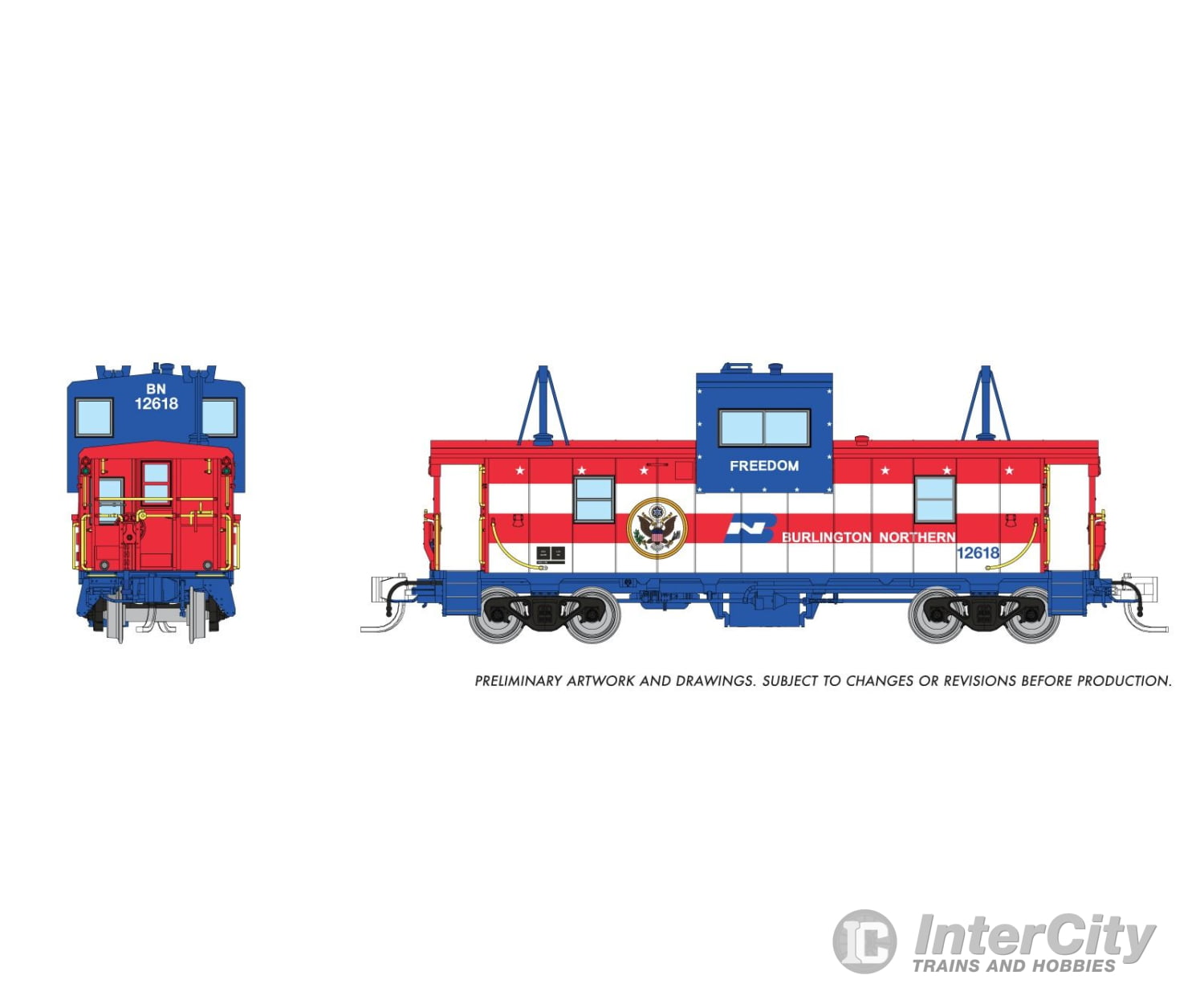 Rapido 510065 N Wide Vision Caboose: BN - ’Freedom’: #12618 Freight Cars