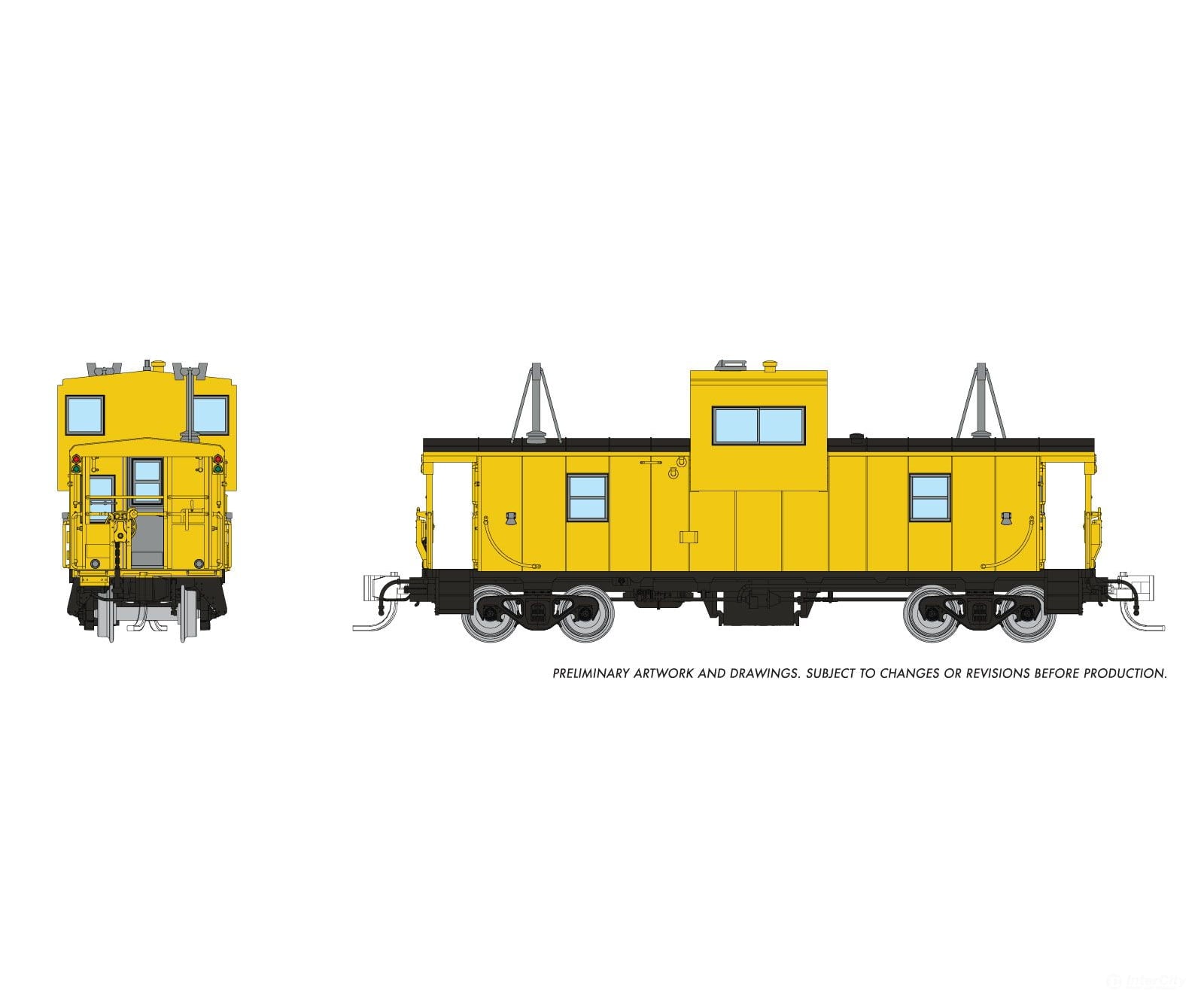 Rapido 510098 N Wide Vision Caboose: Painted Unlettered - Yellow Freight Cars