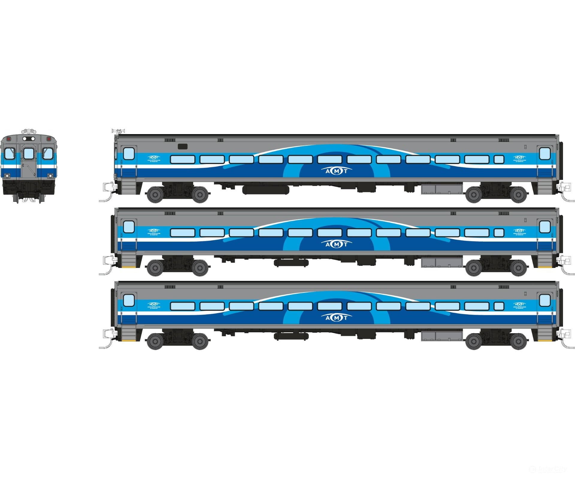 Rapido 528051 N Comet Car: AMT Montreal - Late Scheme: Set #1 (Cab Car and 2 Coaches) - Passenger Cars