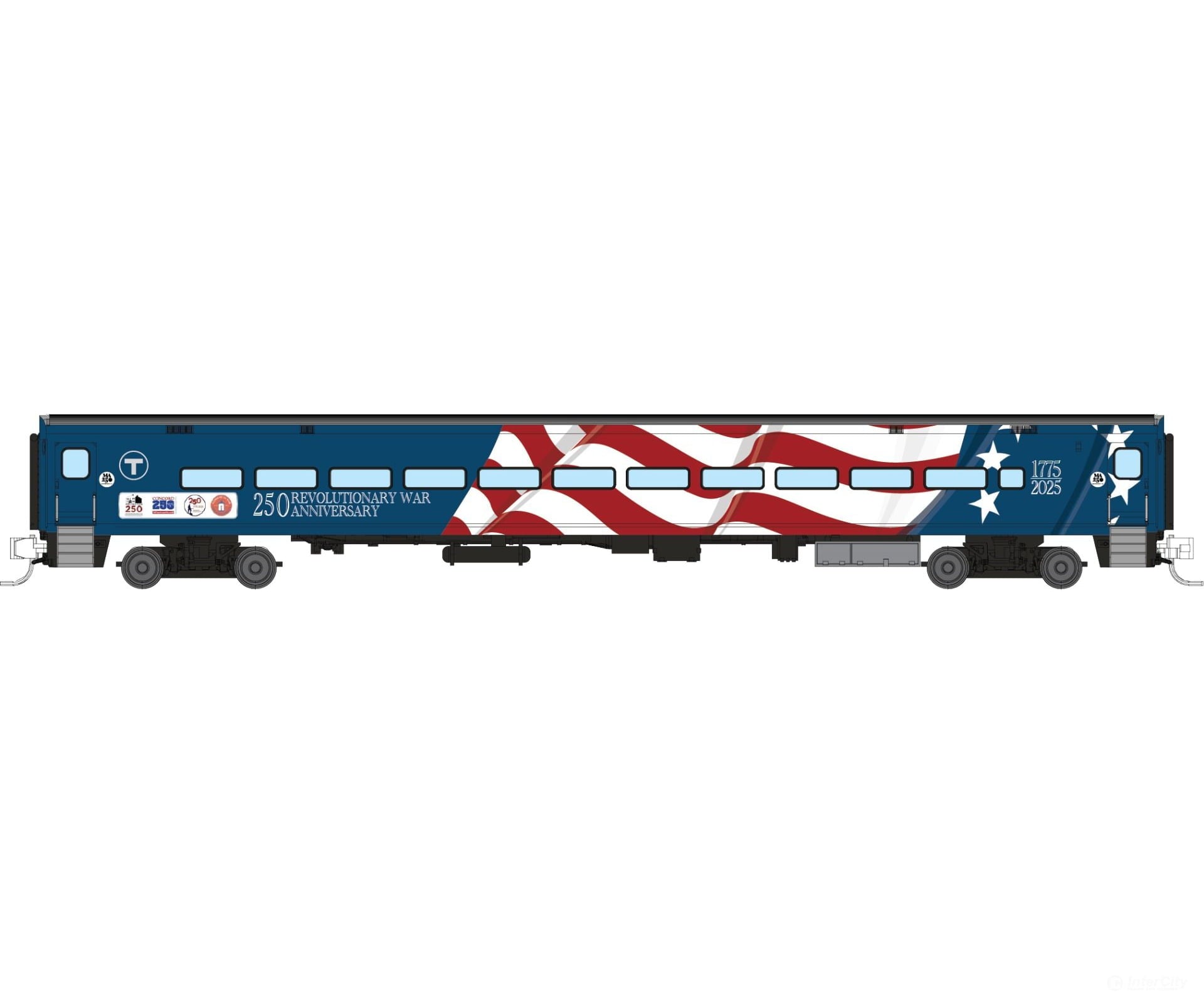 Rapido 528061 N Comet Car: MBTA - Massachusetts 250 Wrap: Coach - Passenger Cars