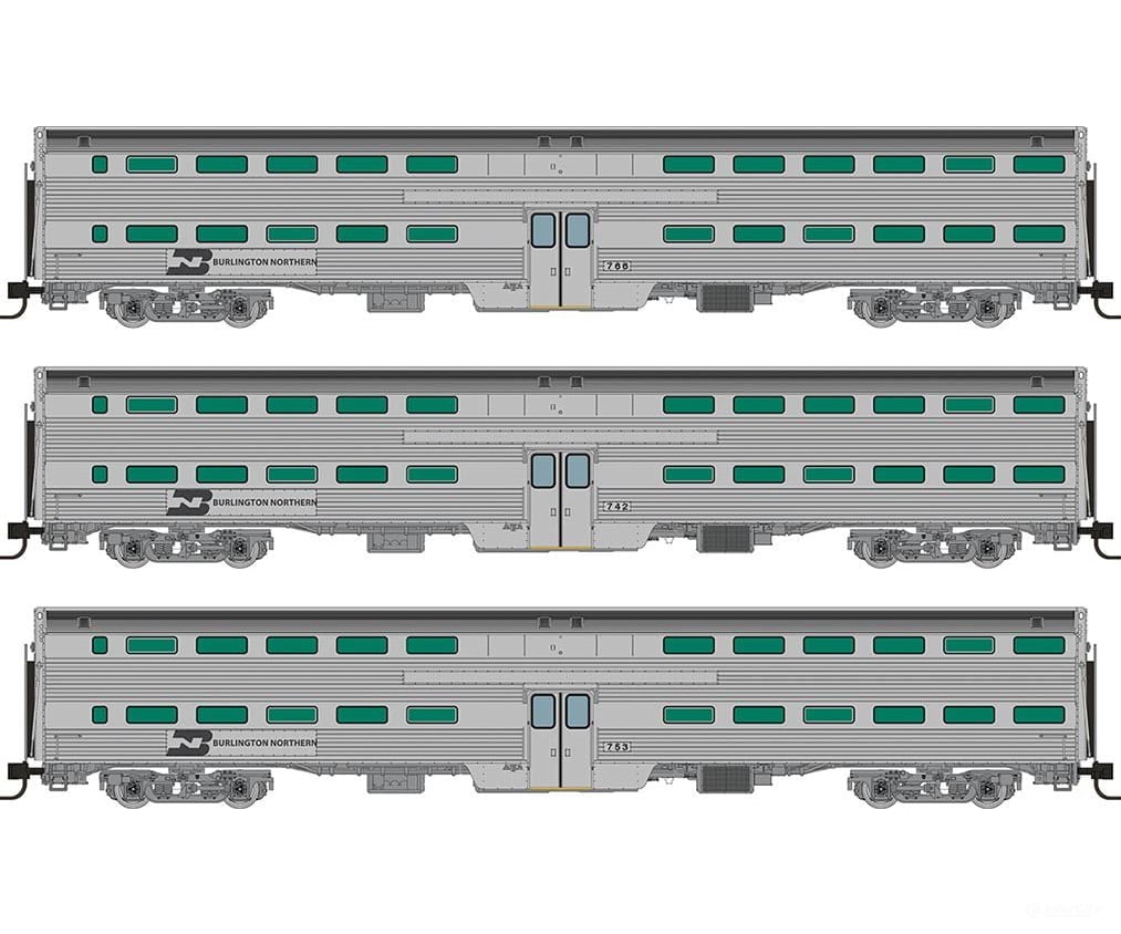 Rapido 545002 N Gallery Commuter Car: Burlington Northern: Set #2 (Coaches: 742 753 766) Passenger