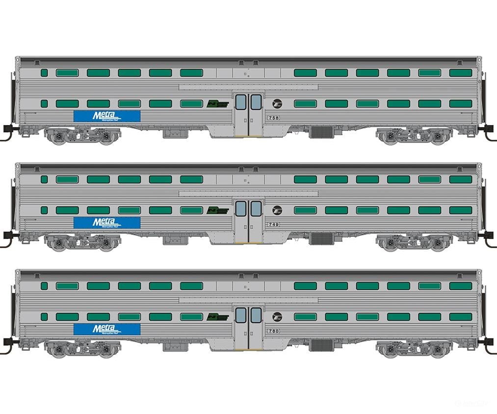 Rapido 545005 N Gallery Commuter Car: Metra - Bn Logo: Set #3 (Coaches: 749 756 760) Passenger Cars