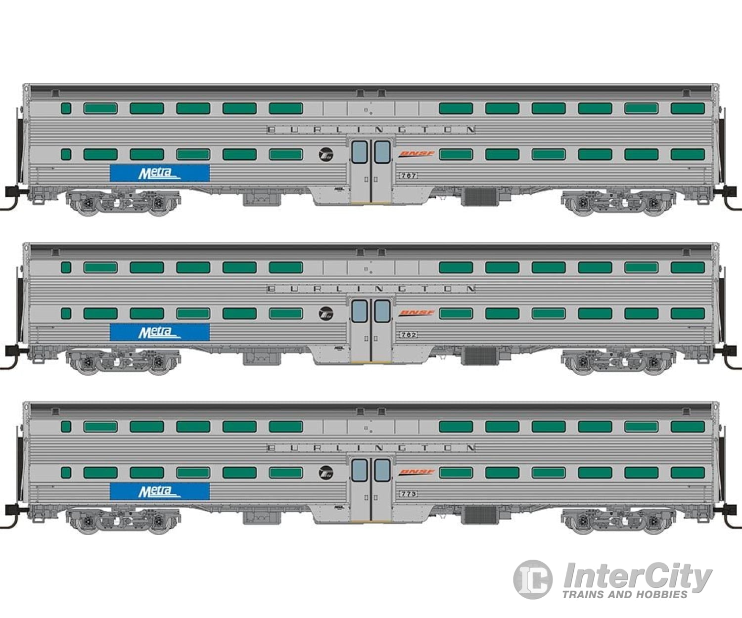 Rapido 545012 N Gallery Commuter Car: Metra - Bnsf Swoosh (Cb&Q): Set #4 (Coaches: 762 767 773)