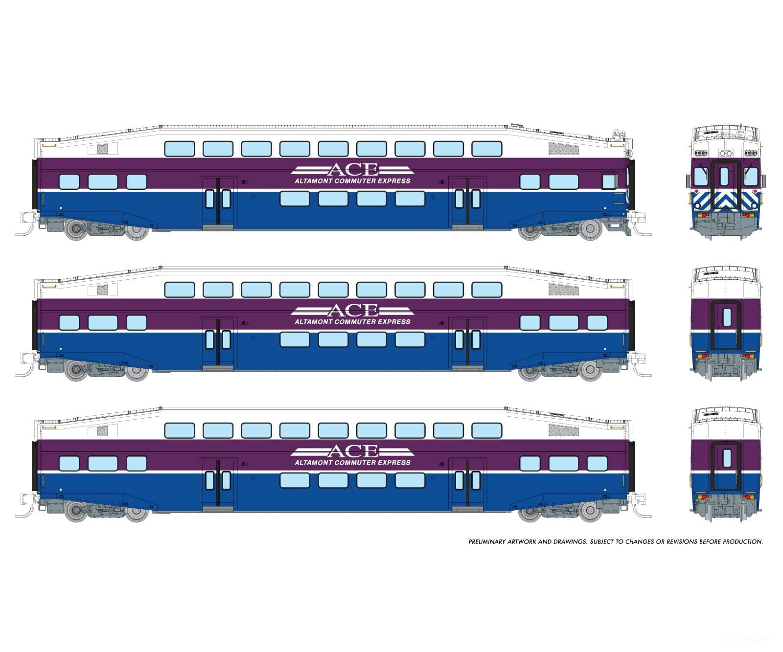 Rapido 546001 N Bilevel Commuter Car: Ace - Early: Set #1 (Cab: 3305 Coaches: 3212 3216) Passenger