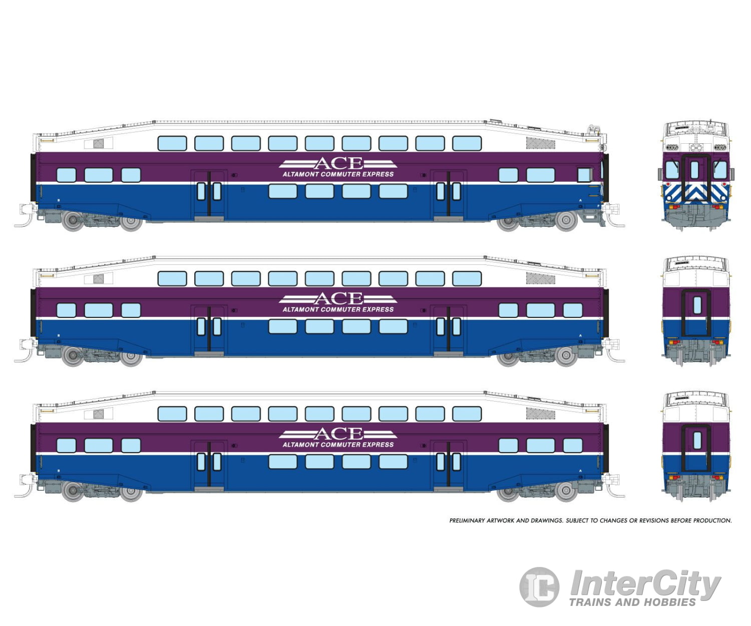 Rapido 546002 N Bilevel Commuter Car: Ace - Early: Set #2 (Cab: 3308 Coaches: 3215 3219) Passenger