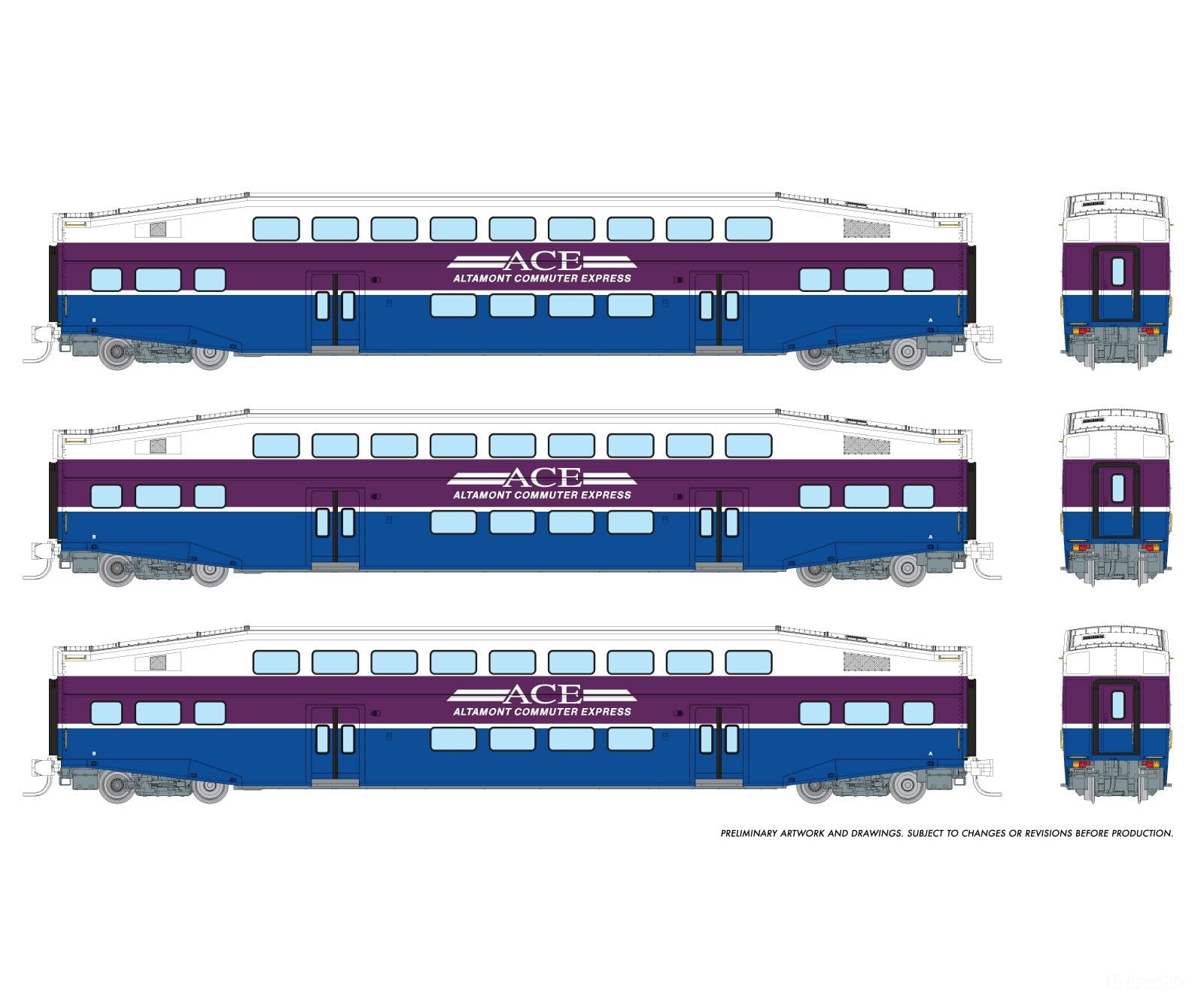 Rapido 546003 N Bilevel Commuter Car: Ace - Early: Set #3 (Coaches: 3214 3218 3221) Passenger Cars