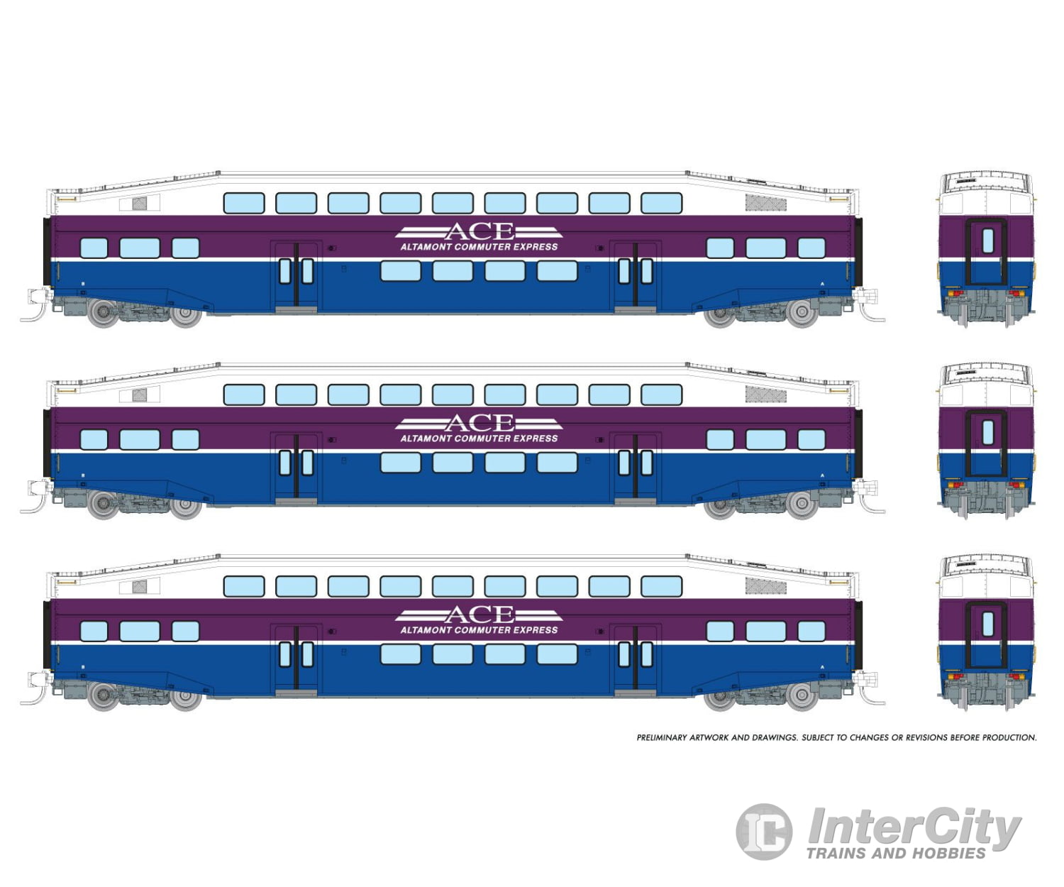 Rapido 546003 N Bilevel Commuter Car: Ace - Early: Set #3 (Coaches: 3214 3218 3221) Passenger Cars