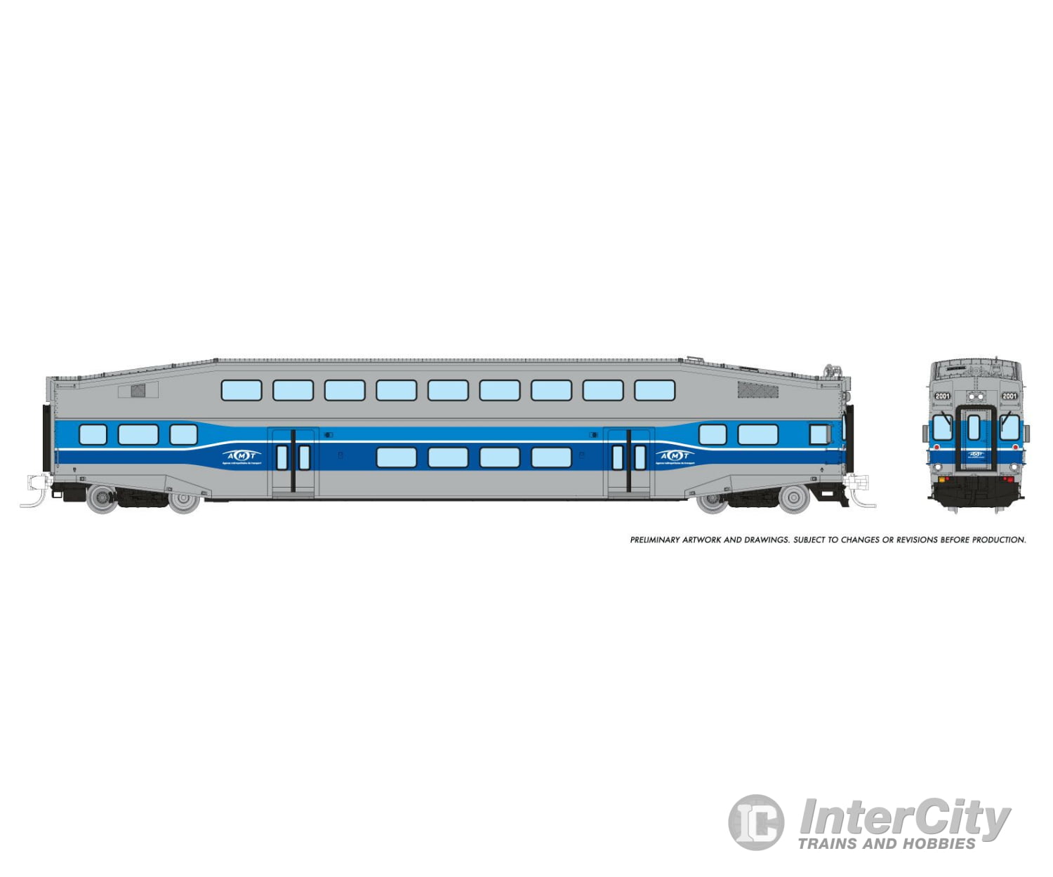 Rapido 546004 N Bilevel Commuter Car: Amt Montreal: Set #1 (Cab: 2001 Coaches: 2024 2031) Passenger