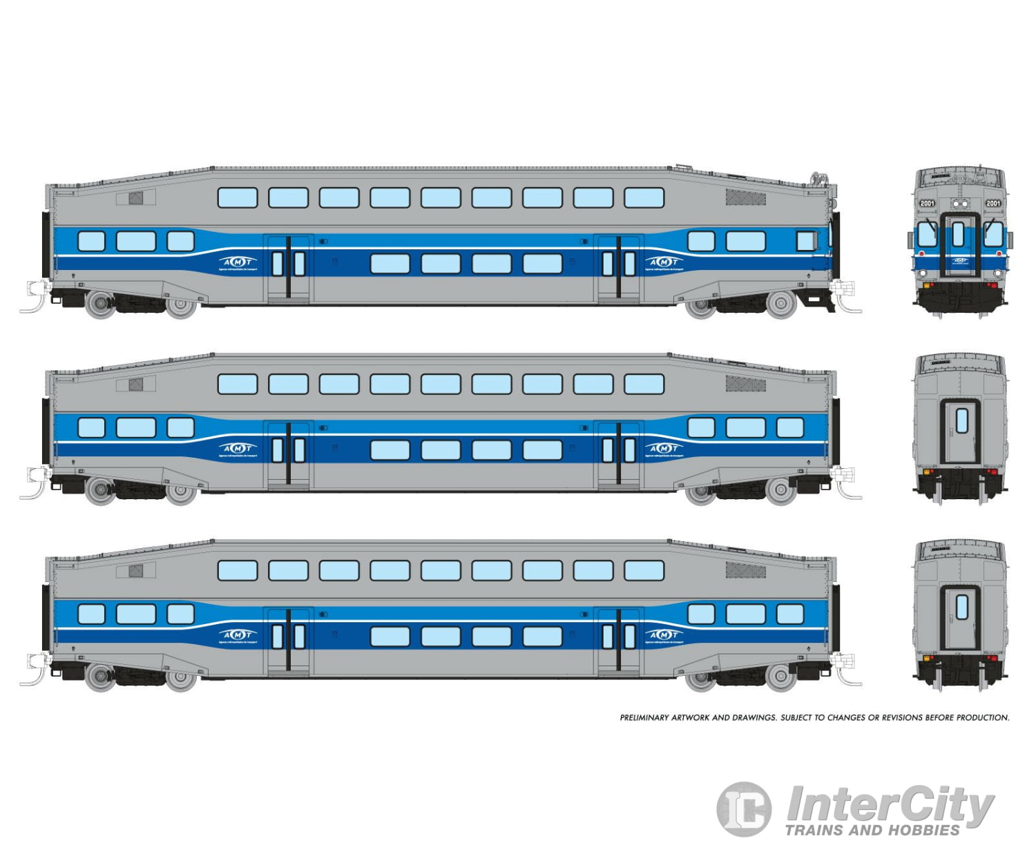 Rapido 546005 N Bilevel Commuter Car: Amt Montreal: Set #2 (Cab: 2003 Coaches: 2021 2035) Passenger