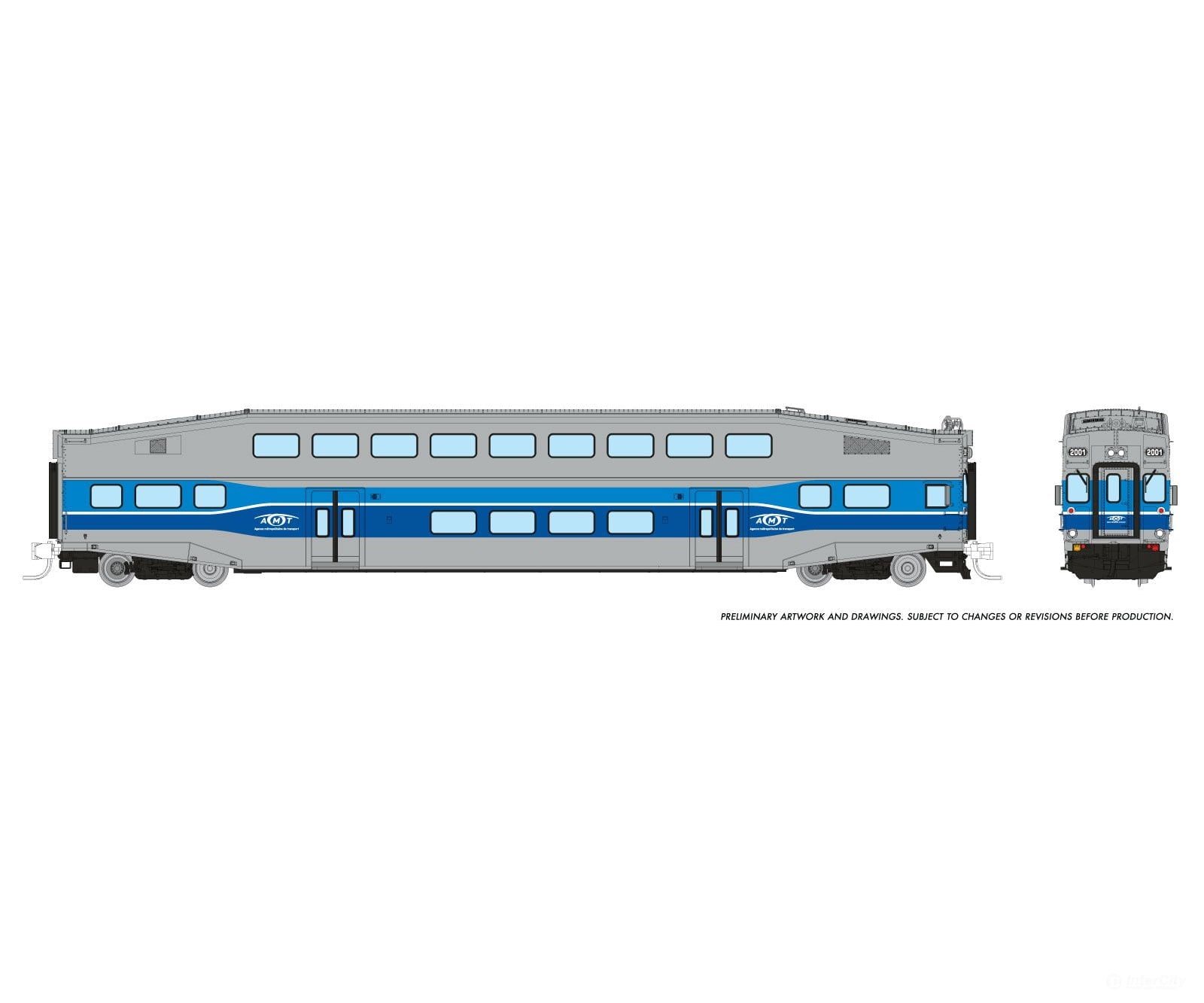 Rapido 546005 N Bilevel Commuter Car: Amt Montreal: Set #2 (Cab: 2003 Coaches: 2021 2035) Passenger