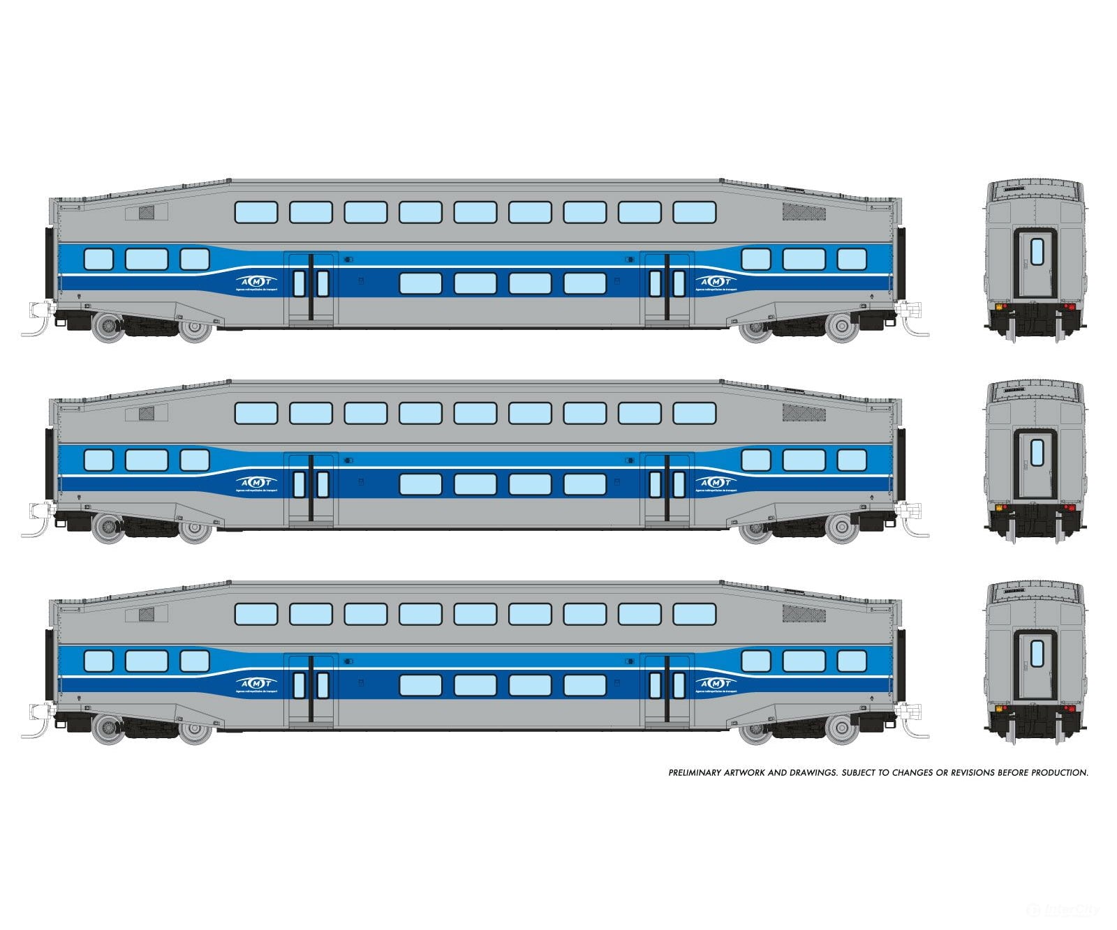 Rapido 546006 N Bilevel Commuter Car: Amt Montreal: Set #3 (Coaches: 2020 2028 2033) Passenger Cars