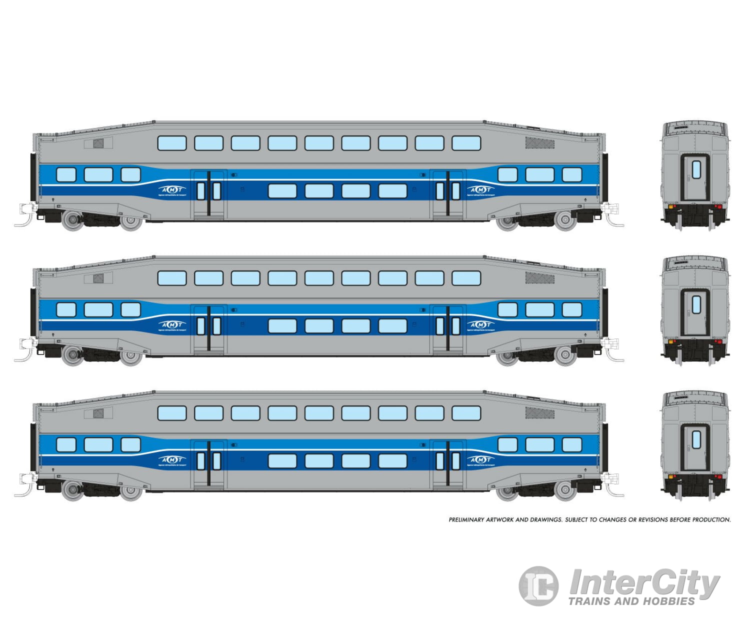 Rapido 546006 N Bilevel Commuter Car: Amt Montreal: Set #3 (Coaches: 2020 2028 2033) Passenger Cars