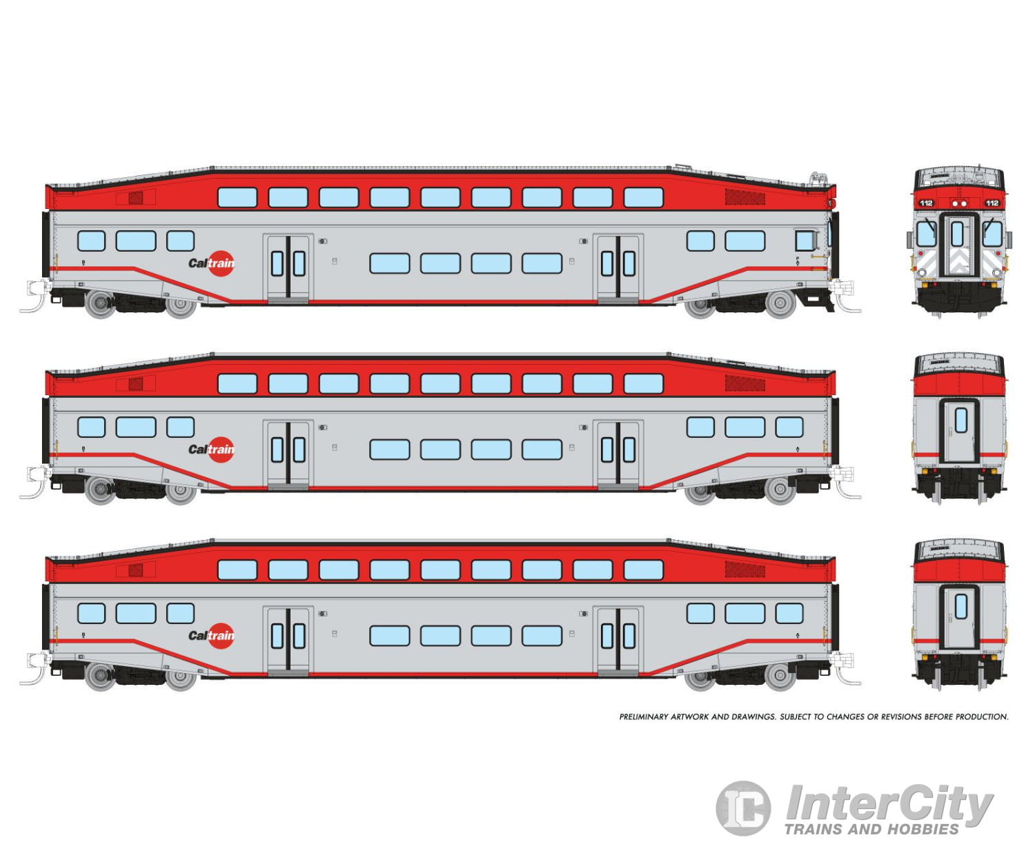 Rapido 546007 N Bilevel Commuter Car: Caltrain: Set #1 (Cab: 119 Coaches: 231 234) Passenger Cars