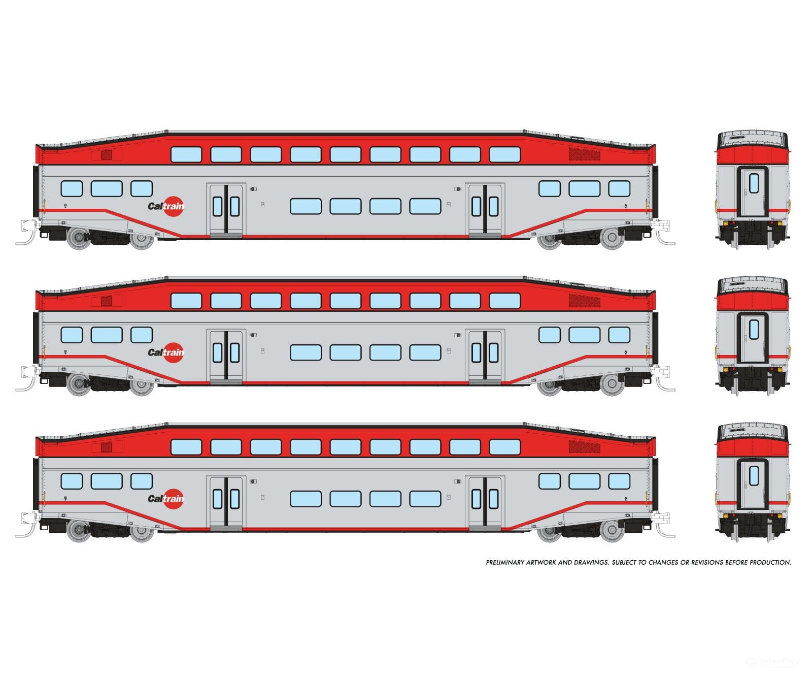 Rapido 546009 N Bilevel Commuter Car: Caltrain: Set #3 (Coaches: 230 233 235) Passenger Cars