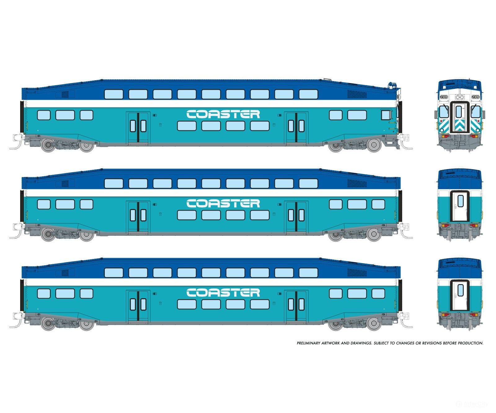 Rapido 546010 N Bilevel Commuter Car: Coaster - Early: Set #1 (Cab: 2309 Coaches: 2501 2504)
