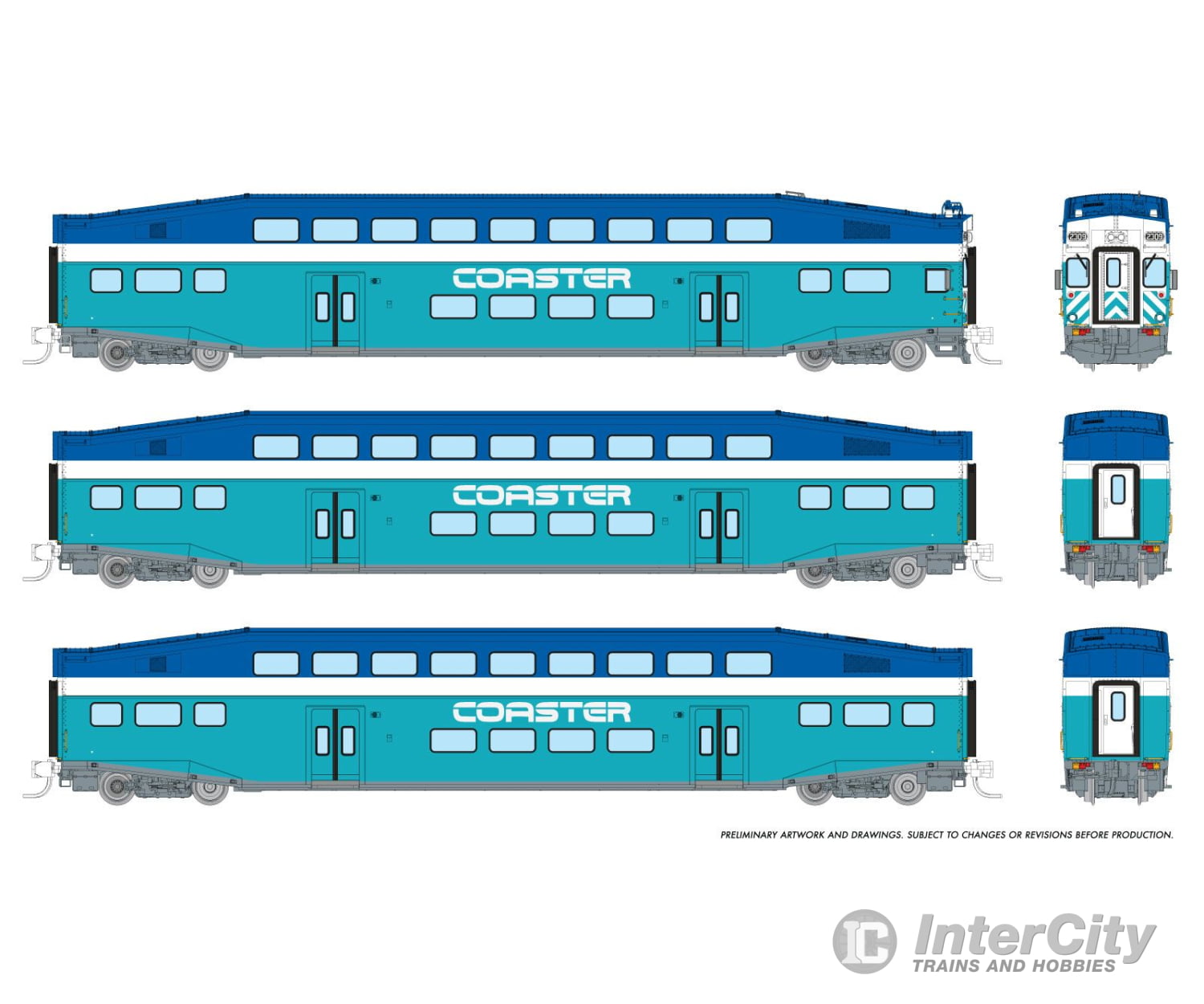 Rapido 546010 N Bilevel Commuter Car: Coaster - Early: Set #1 (Cab: 2309 Coaches: 2501 2504)