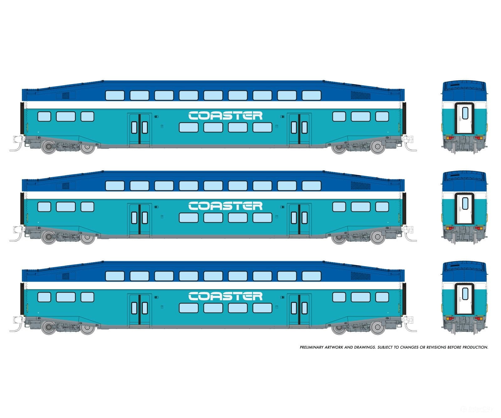 Rapido 546012 N Bilevel Commuter Car: Coaster - Early: Set #3 (Coaches: 2401 2403 2406) Passenger