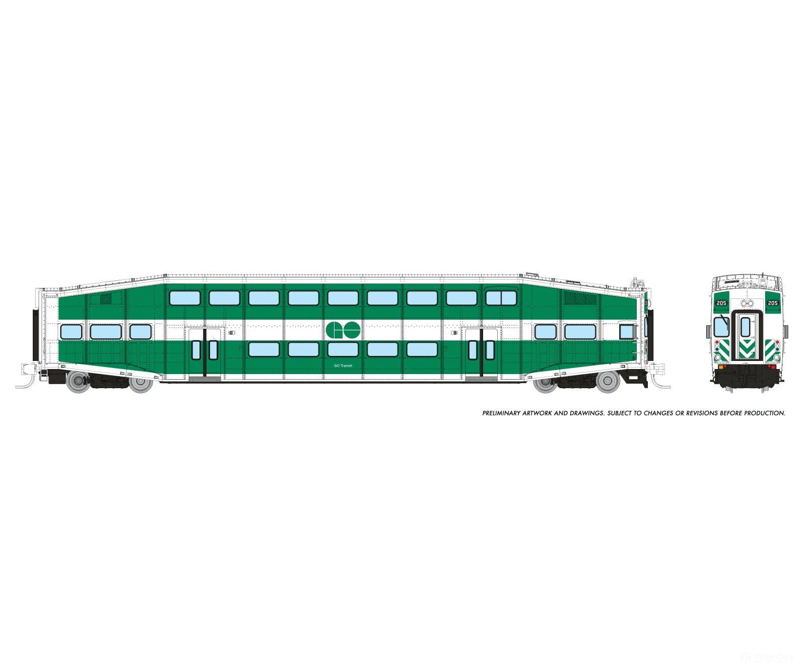 Rapido 546014 N Bilevel Commuter Car: Go Transit: Set #2 (Cab: 213 Coaches: 2211 2240) Passenger
