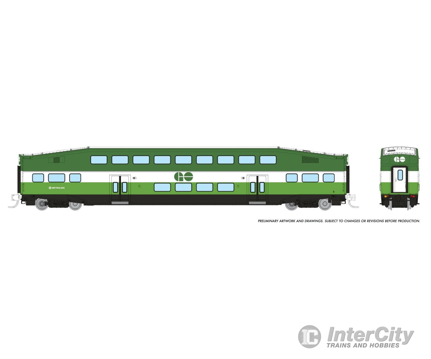 Rapido 546016 N Bilevel Commuter Car: Go/Metrolinx: Set #1 (Cab: 255 Coaches: 2808 2844) Passenger